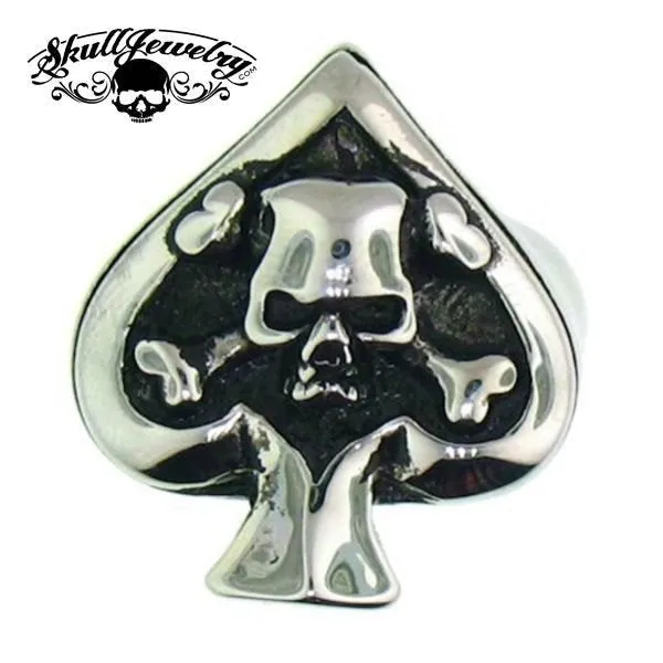 Death of Spades - Big & Bold Spade Ring With Skull & Crossbones (#671)
