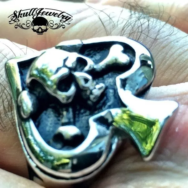 Death of Spades - Big & Bold Spade Ring With Skull & Crossbones (#671)