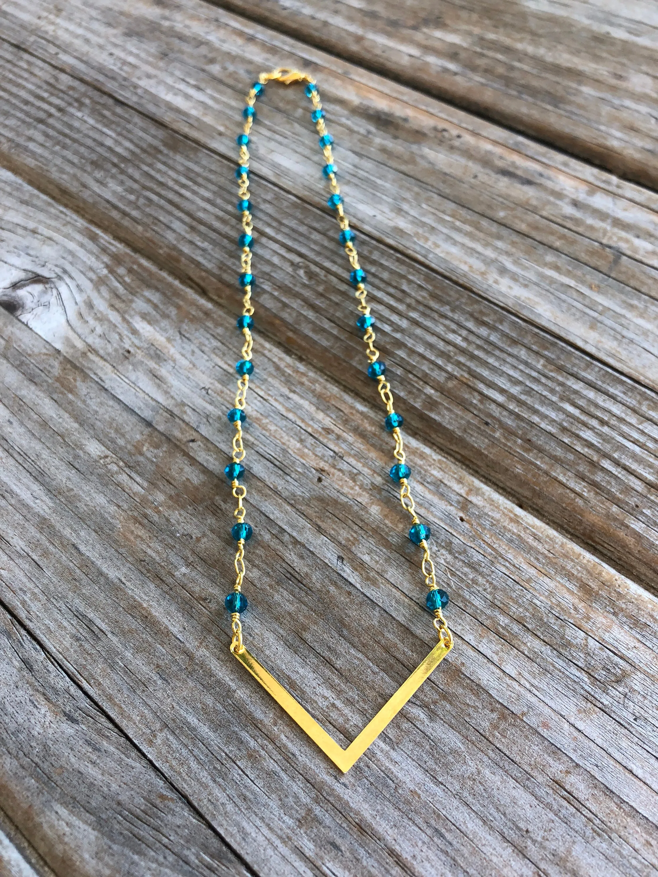 Deep Blue Beaded V Necklace