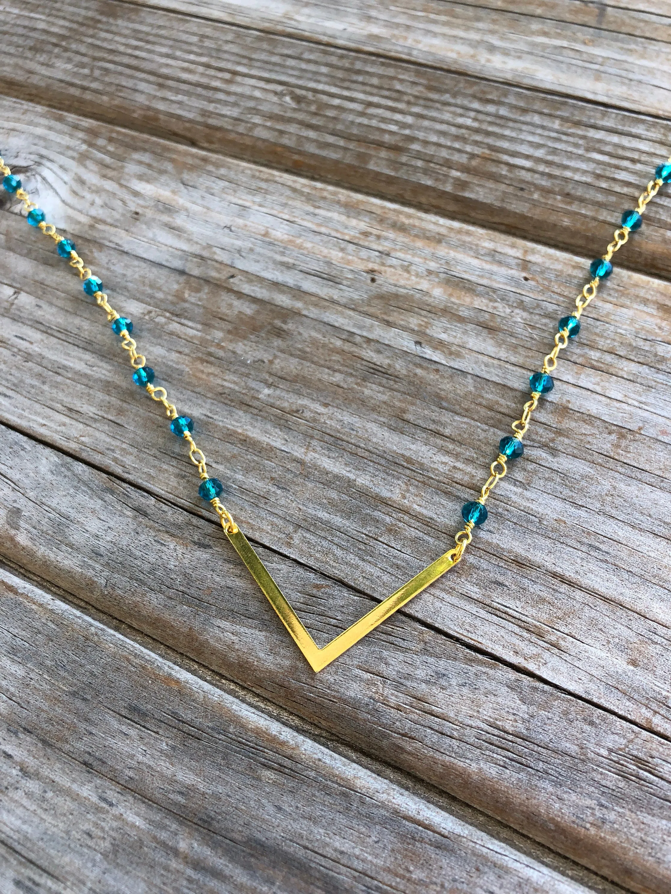 Deep Blue Beaded V Necklace