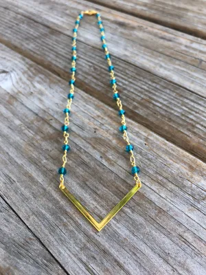 Deep Blue Beaded V Necklace