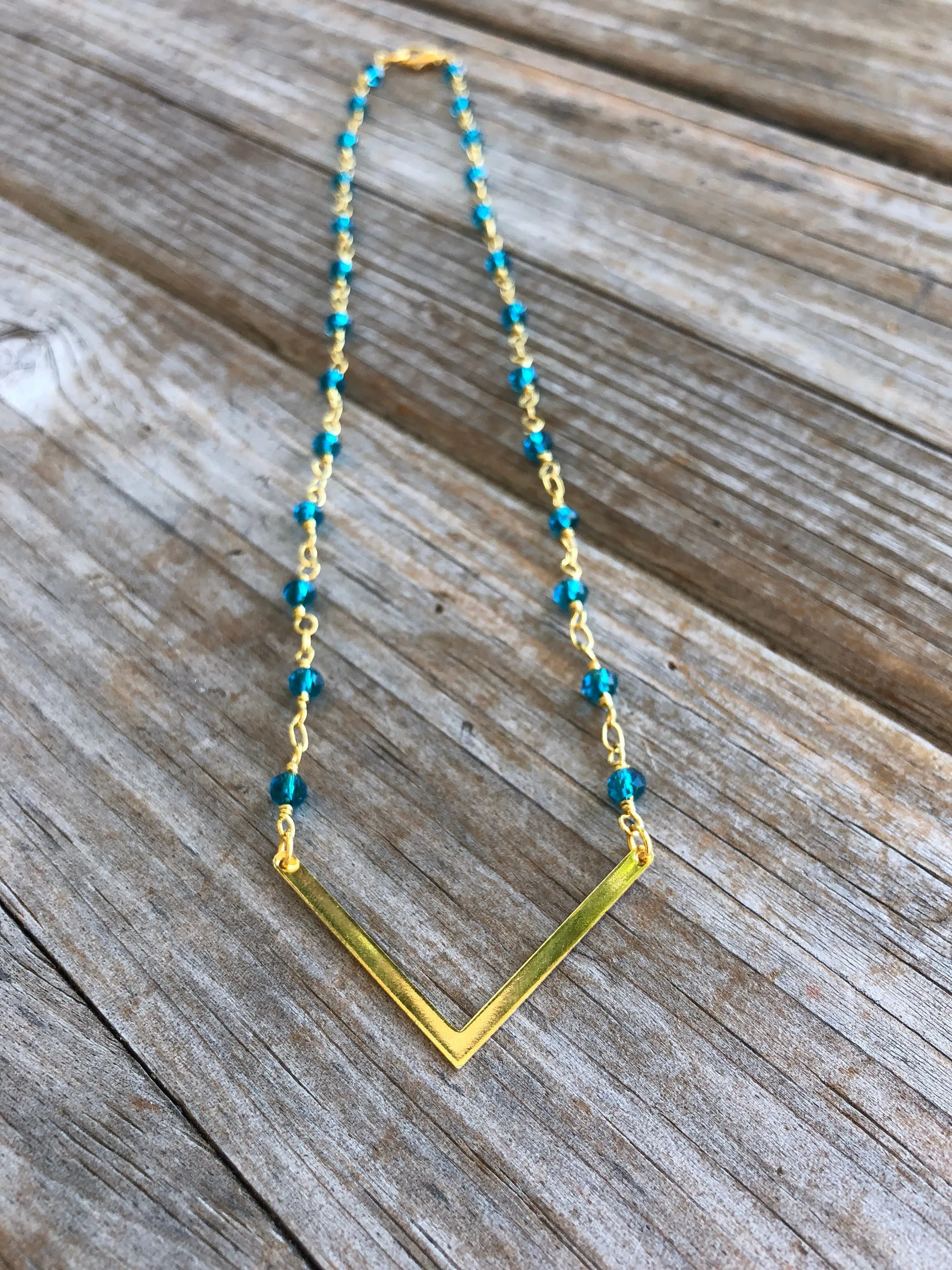Deep Blue Beaded V Necklace