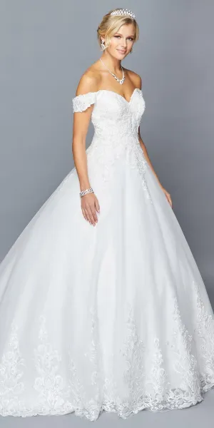 DeKlaire Bridal 424 Off The Shoulder Sweetheart Neckline Lace Tulle A-Line Chapel Train Wedding Dress Beaded Lace Applique.