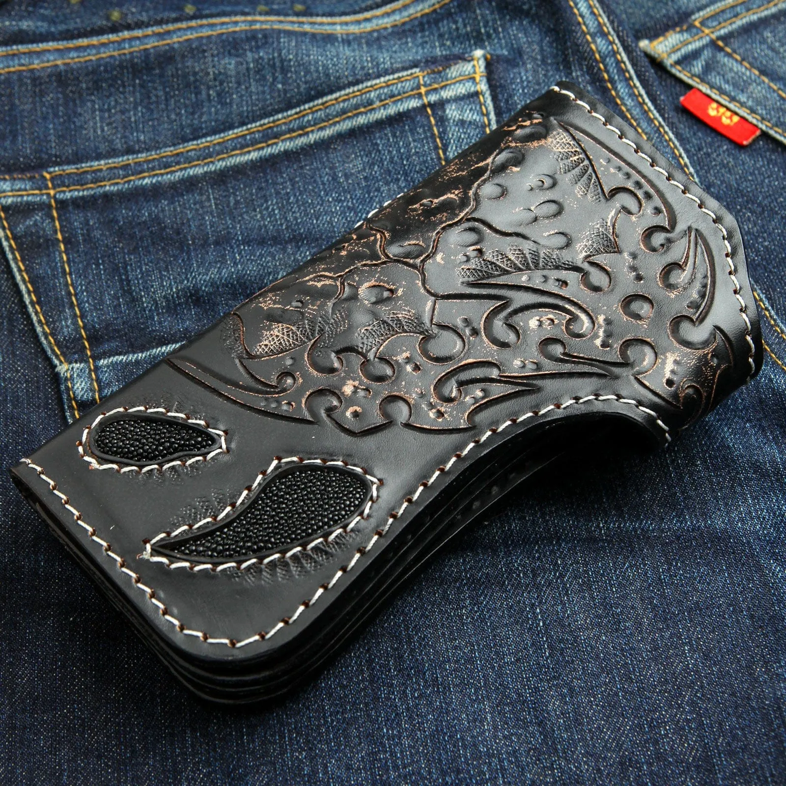Demon Genuine Leather Carved Biker Wallet