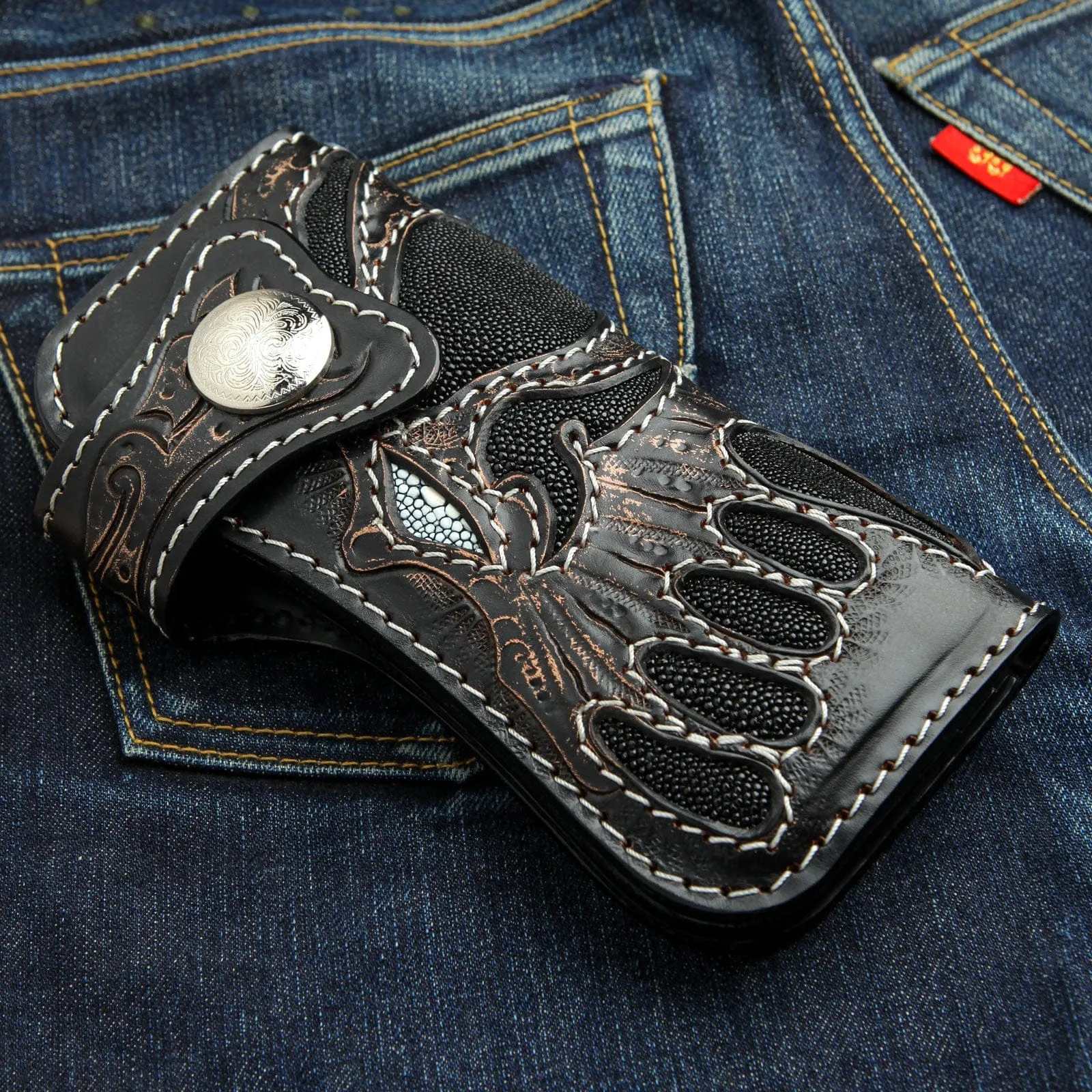 Demon Genuine Leather Carved Biker Wallet