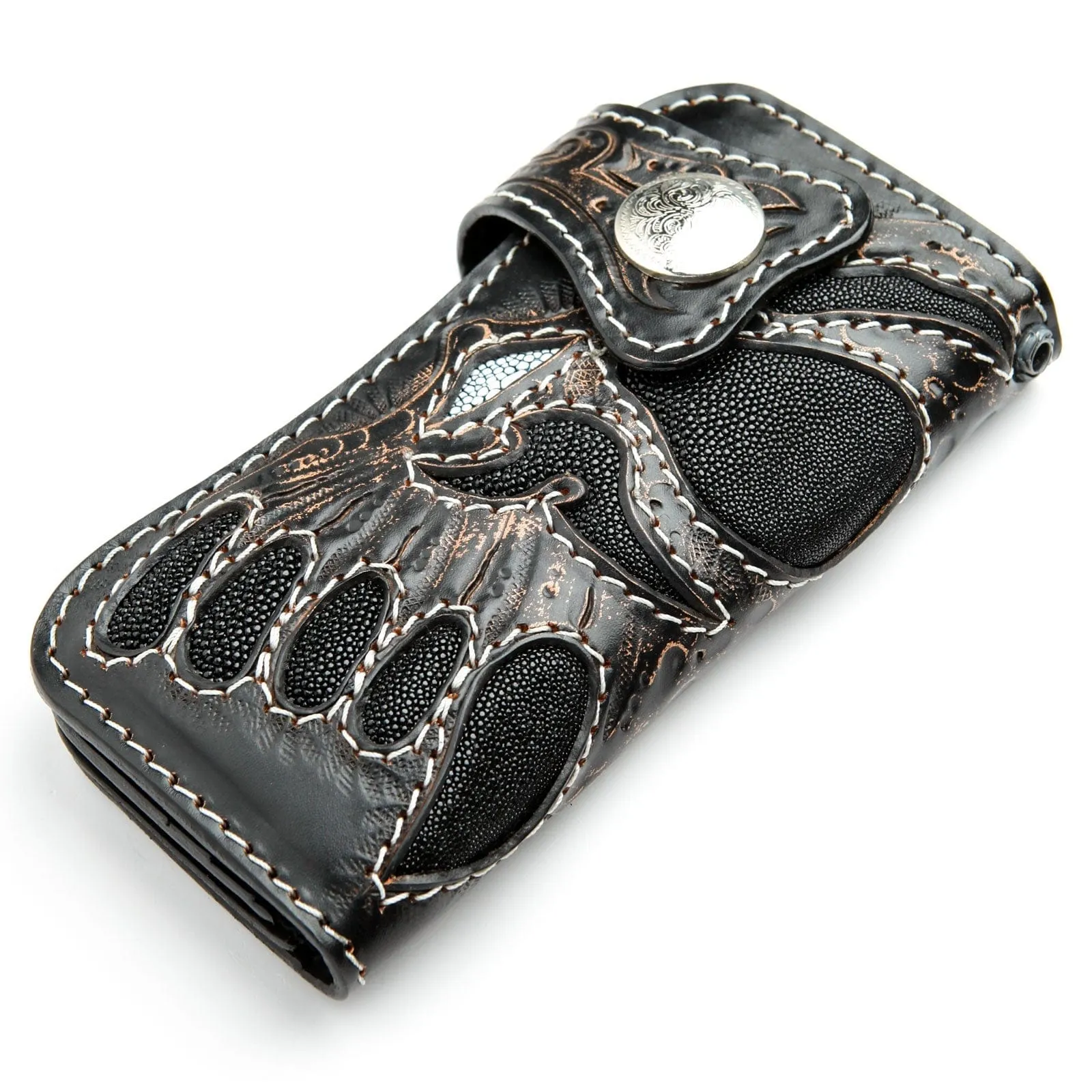 Demon Genuine Leather Carved Biker Wallet