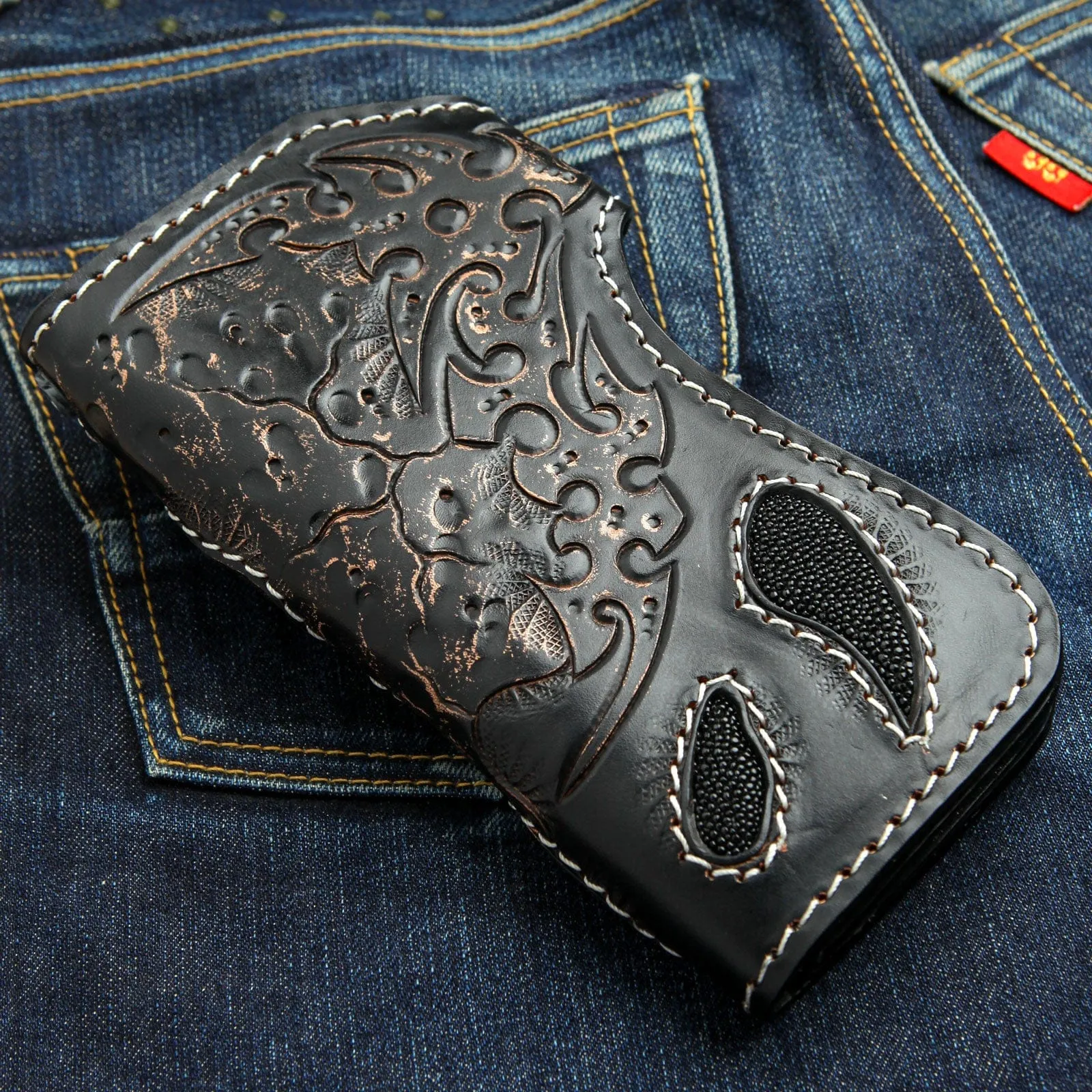 Demon Genuine Leather Carved Biker Wallet