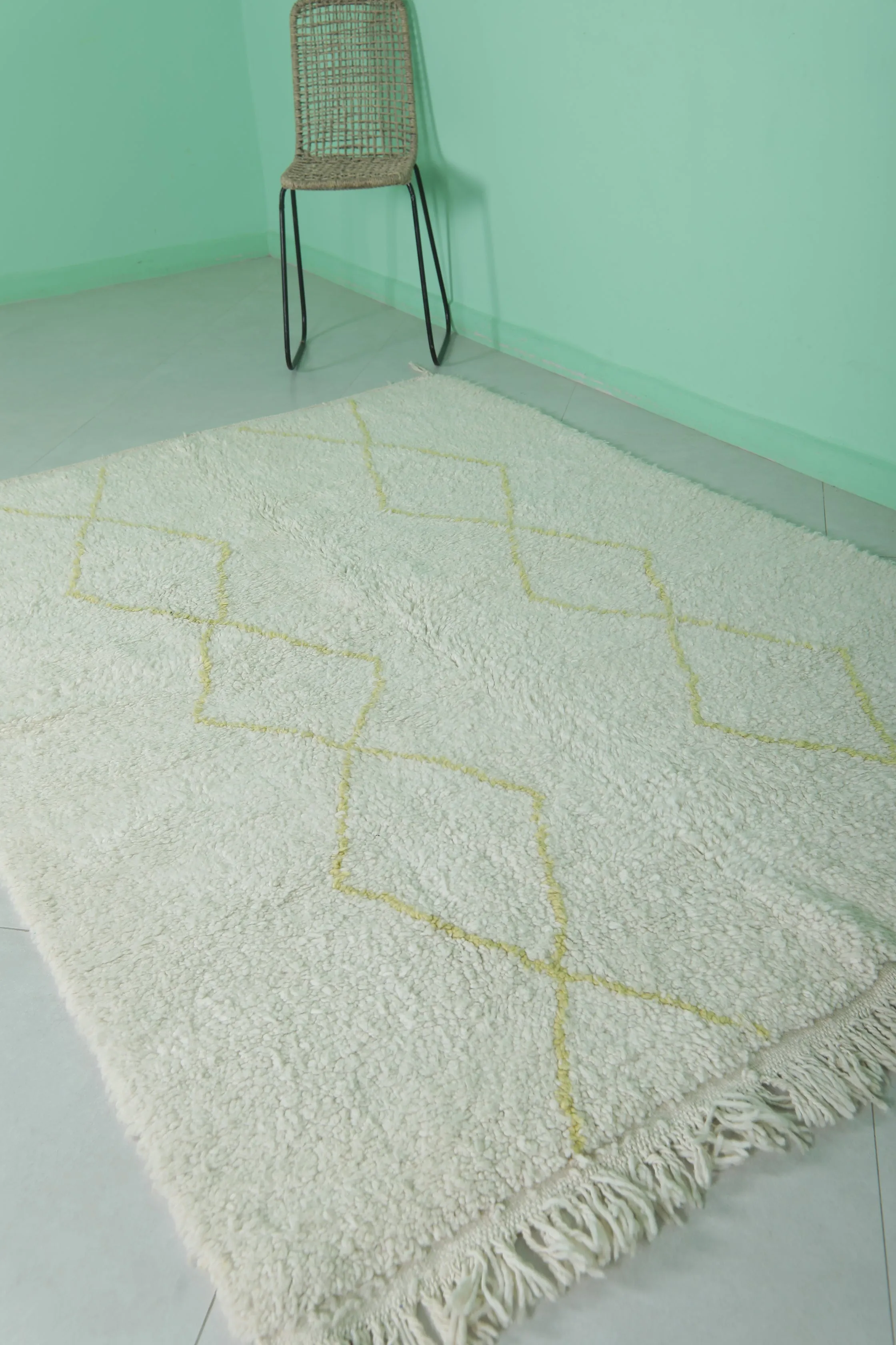 Diamond Moroccan Rug - 5 x 7.2 Feet | Handwoven Wool with Yellow Accents