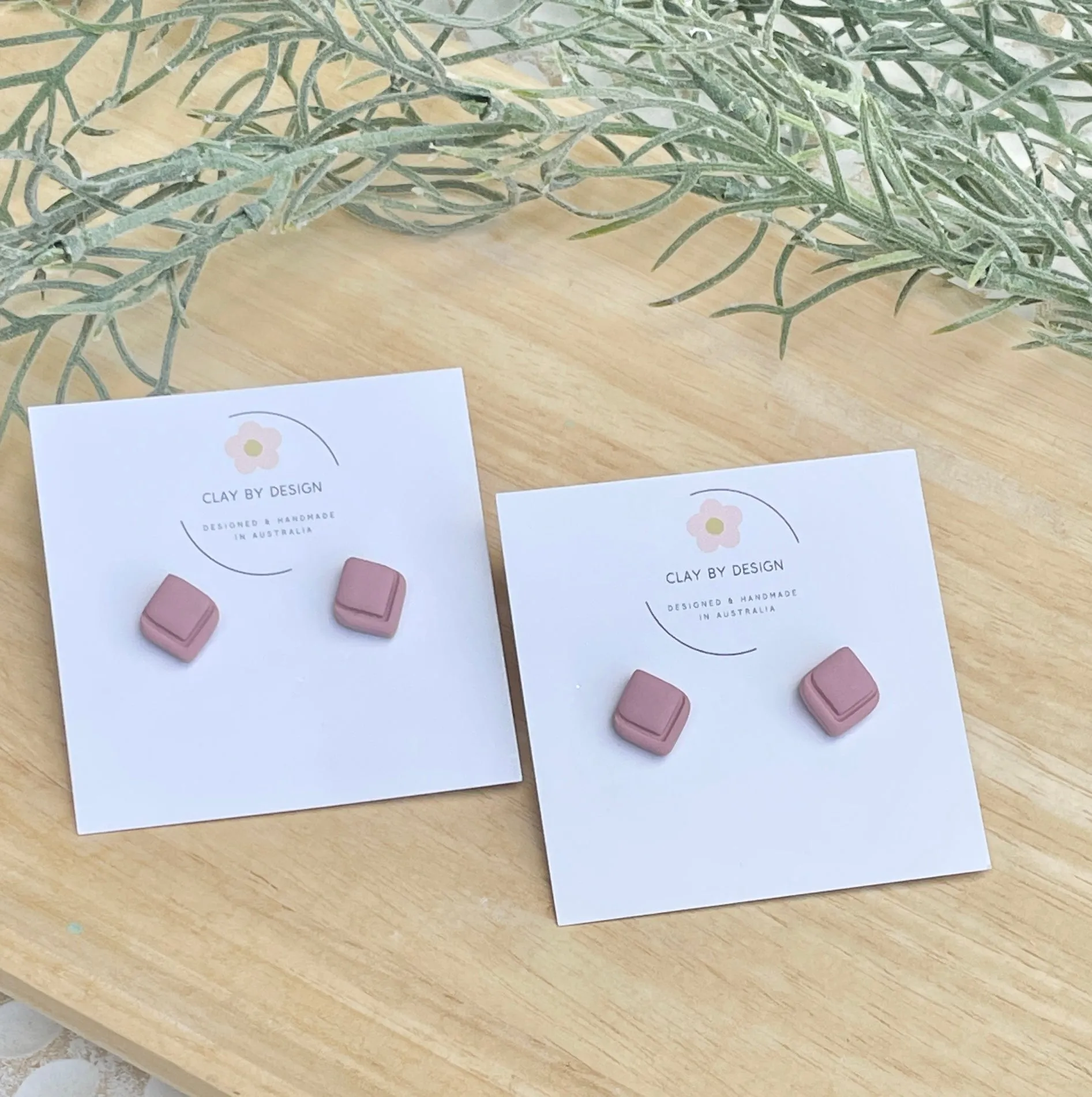 Diamond shape blush pink studs