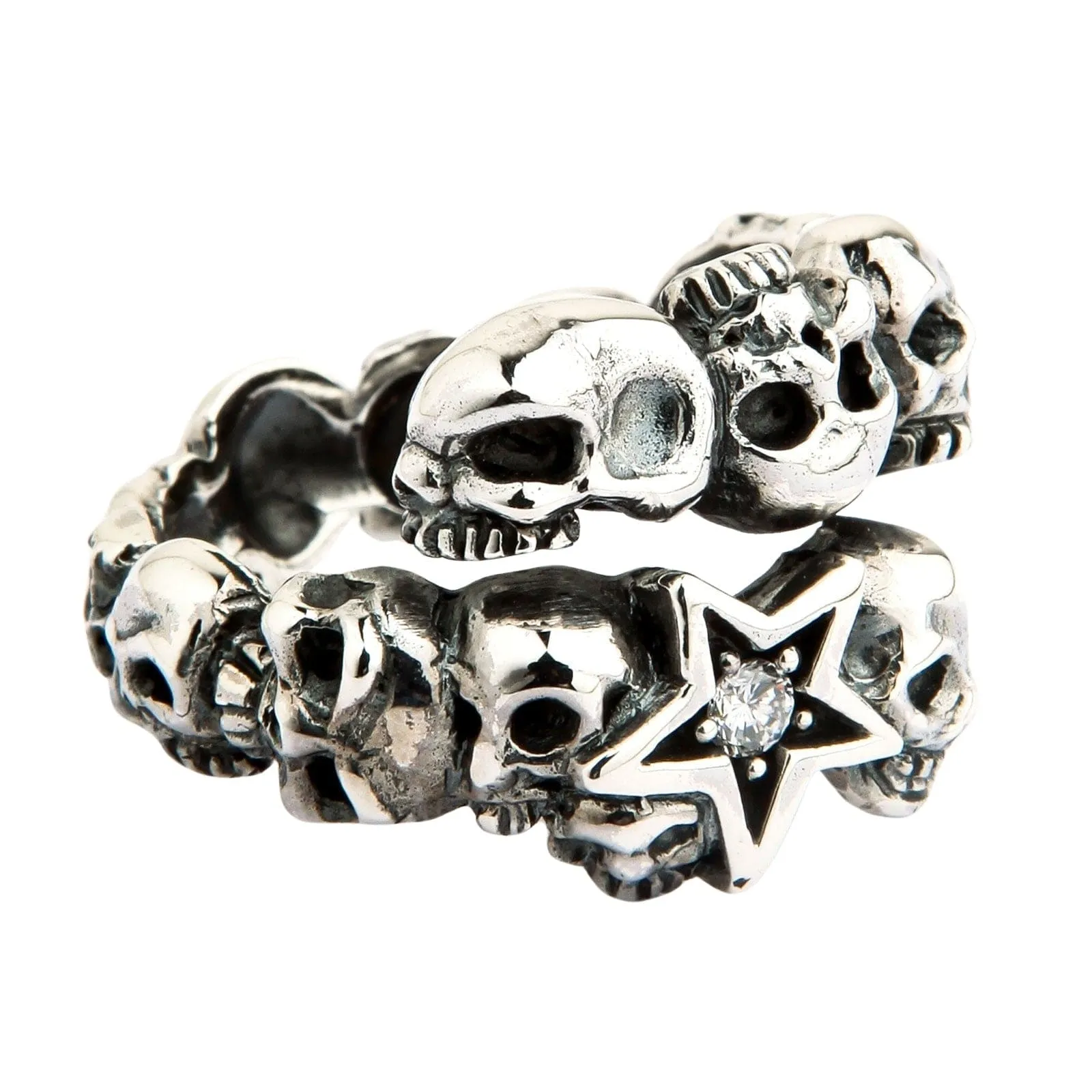 Diamond Star Rock Sterling Silver Skull Ring