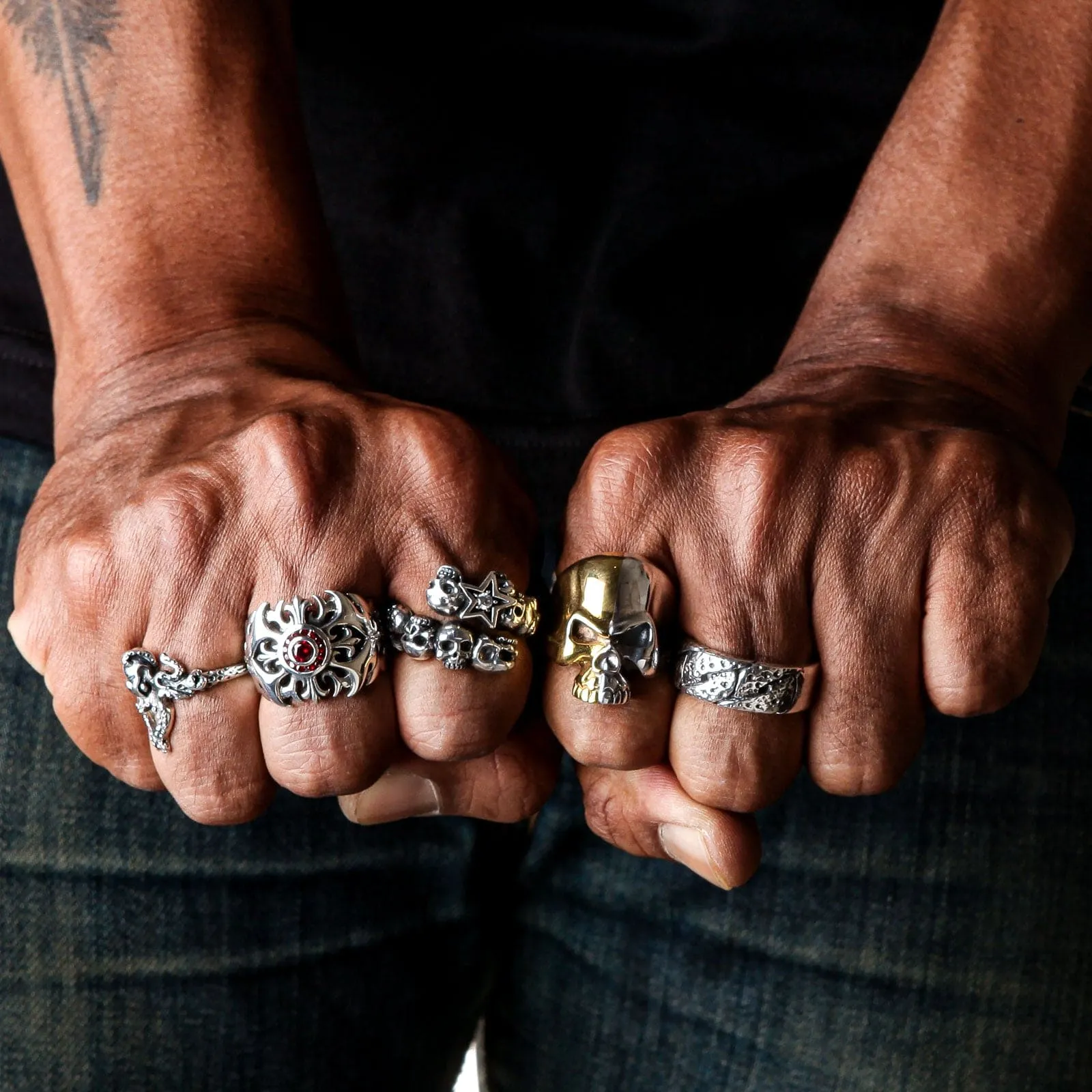 Diamond Star Rock Sterling Silver Skull Ring