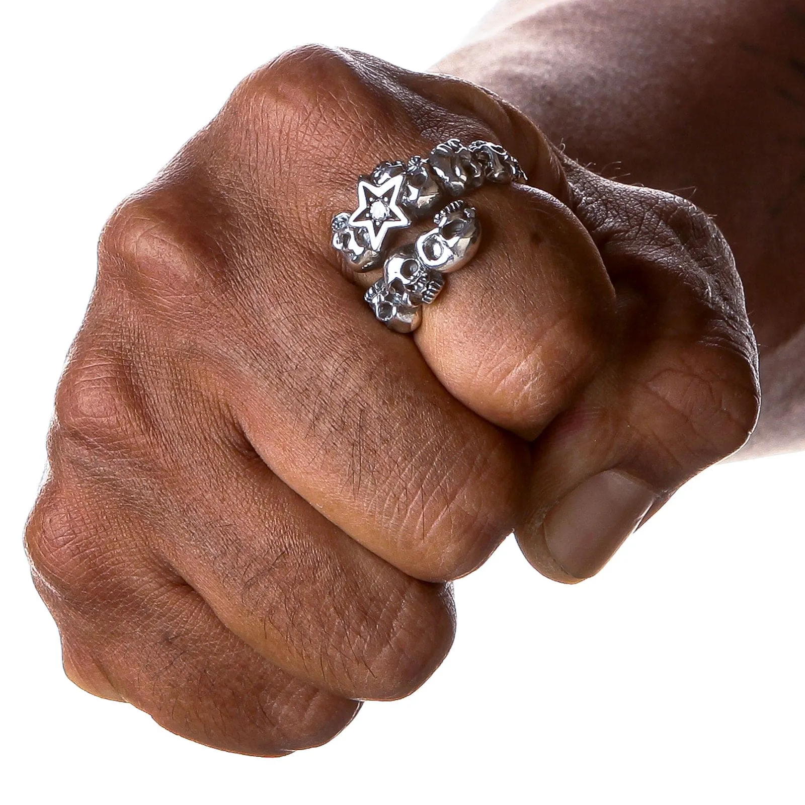 Diamond Star Rock Sterling Silver Skull Ring