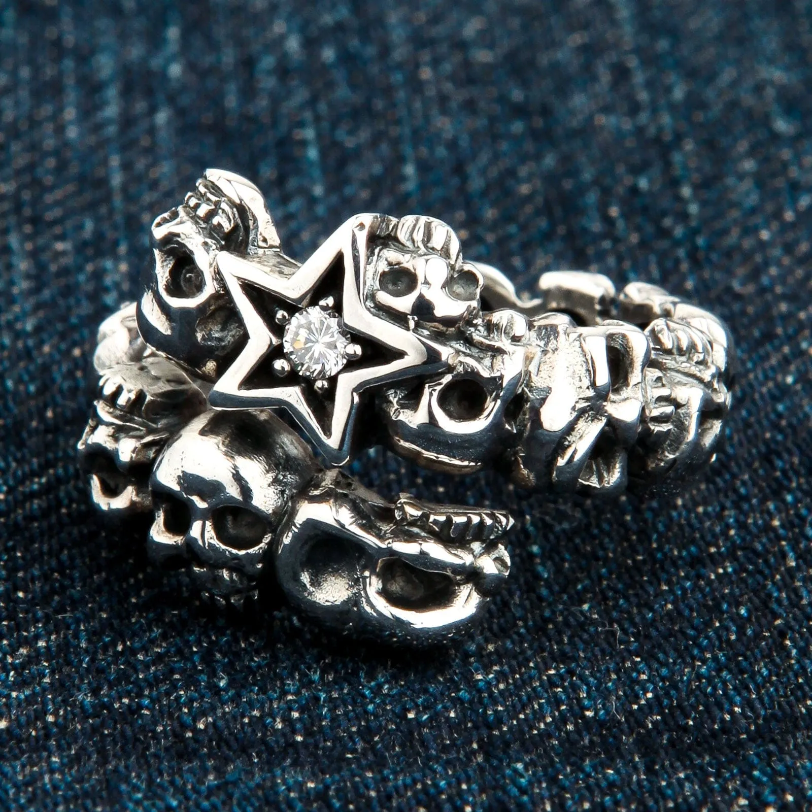 Diamond Star Rock Sterling Silver Skull Ring