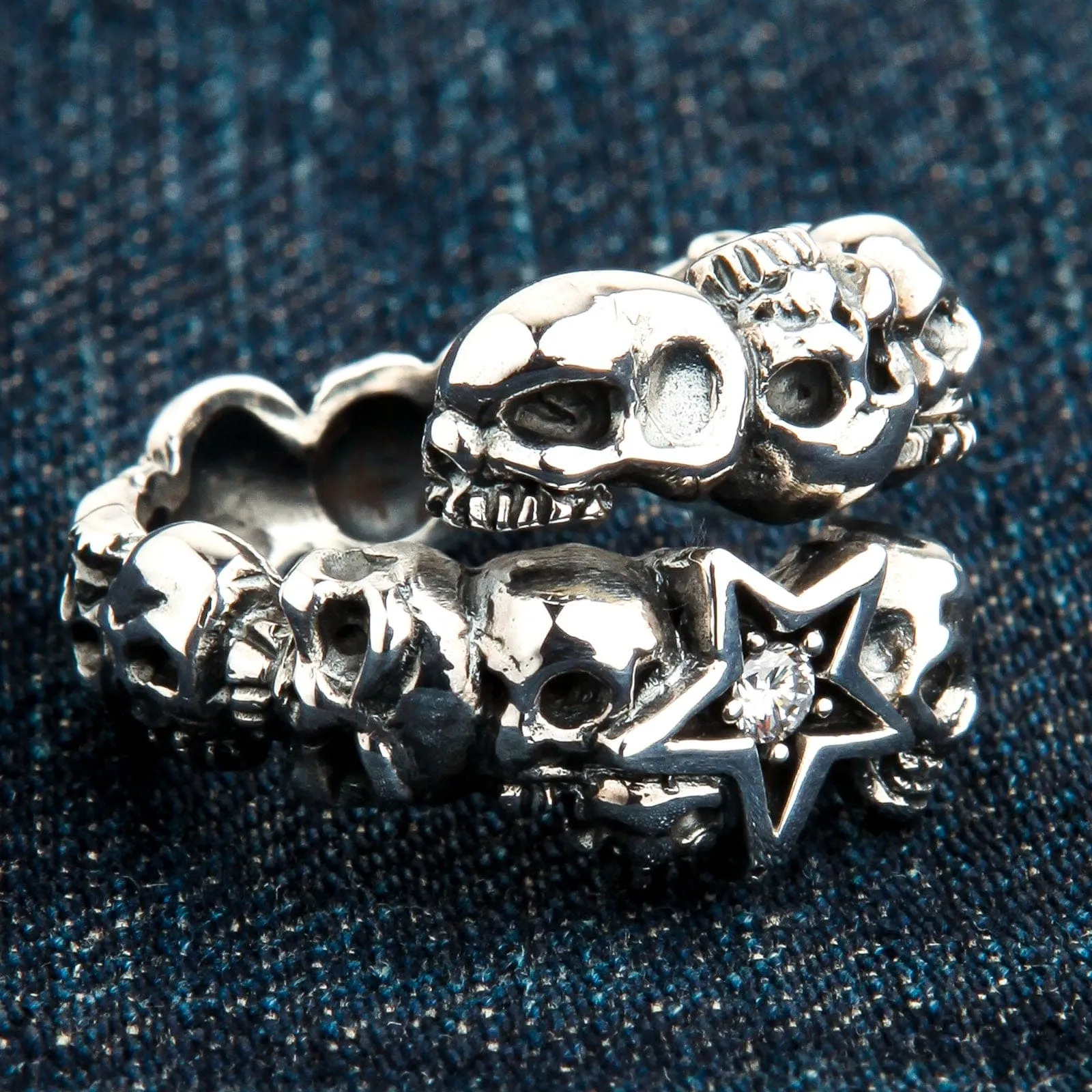 Diamond Star Rock Sterling Silver Skull Ring