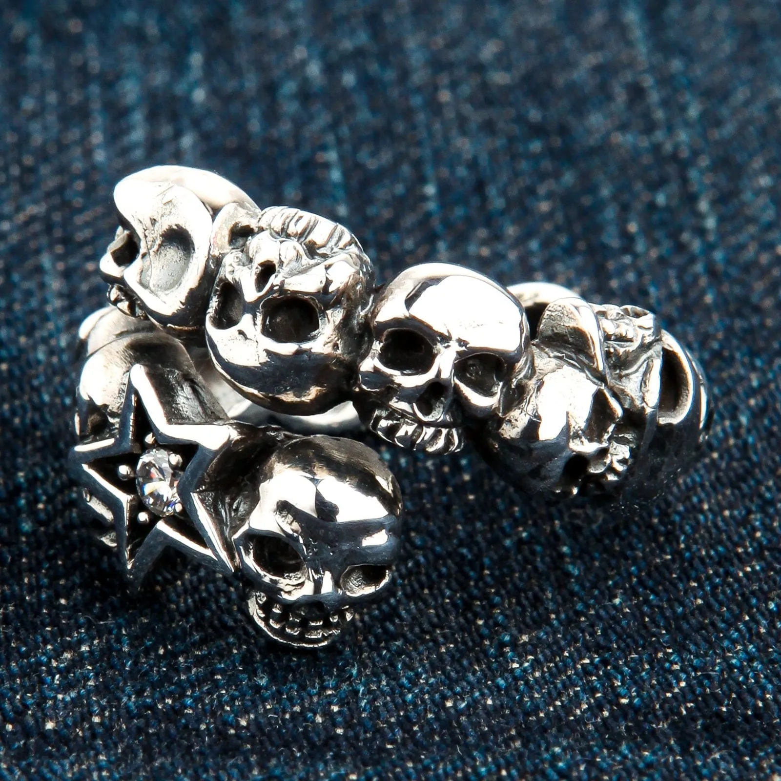 Diamond Star Rock Sterling Silver Skull Ring