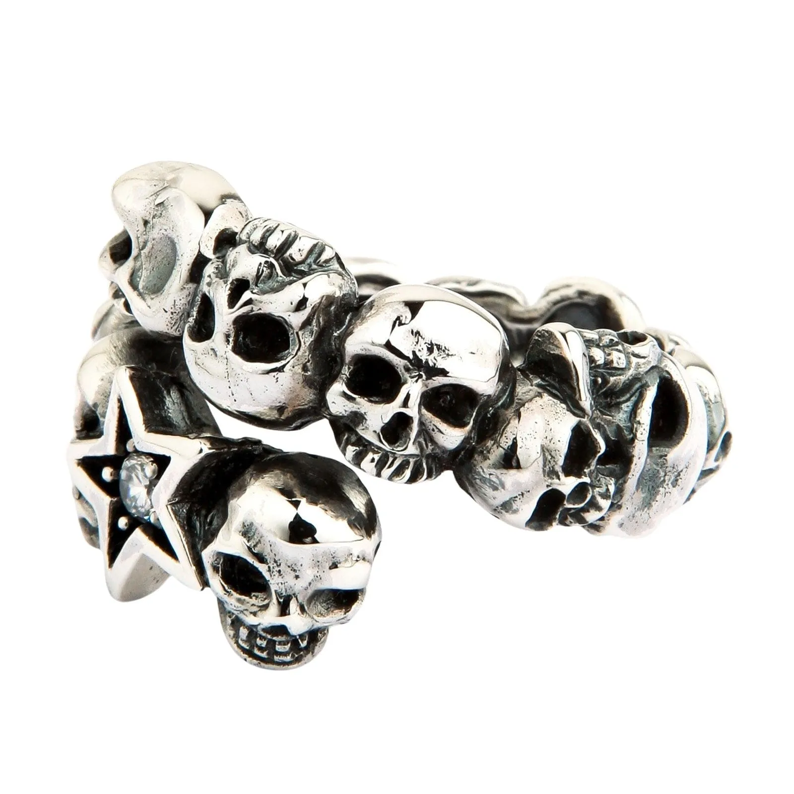 Diamond Star Rock Sterling Silver Skull Ring