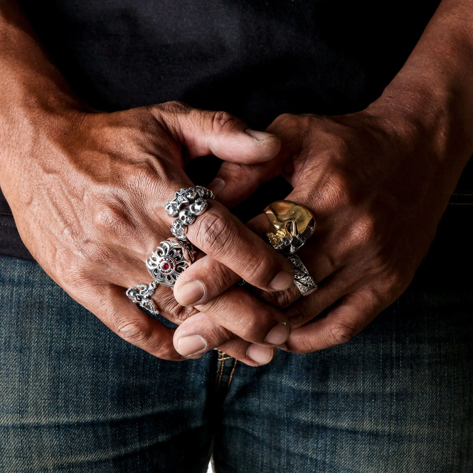 Diamond Star Rock Sterling Silver Skull Ring