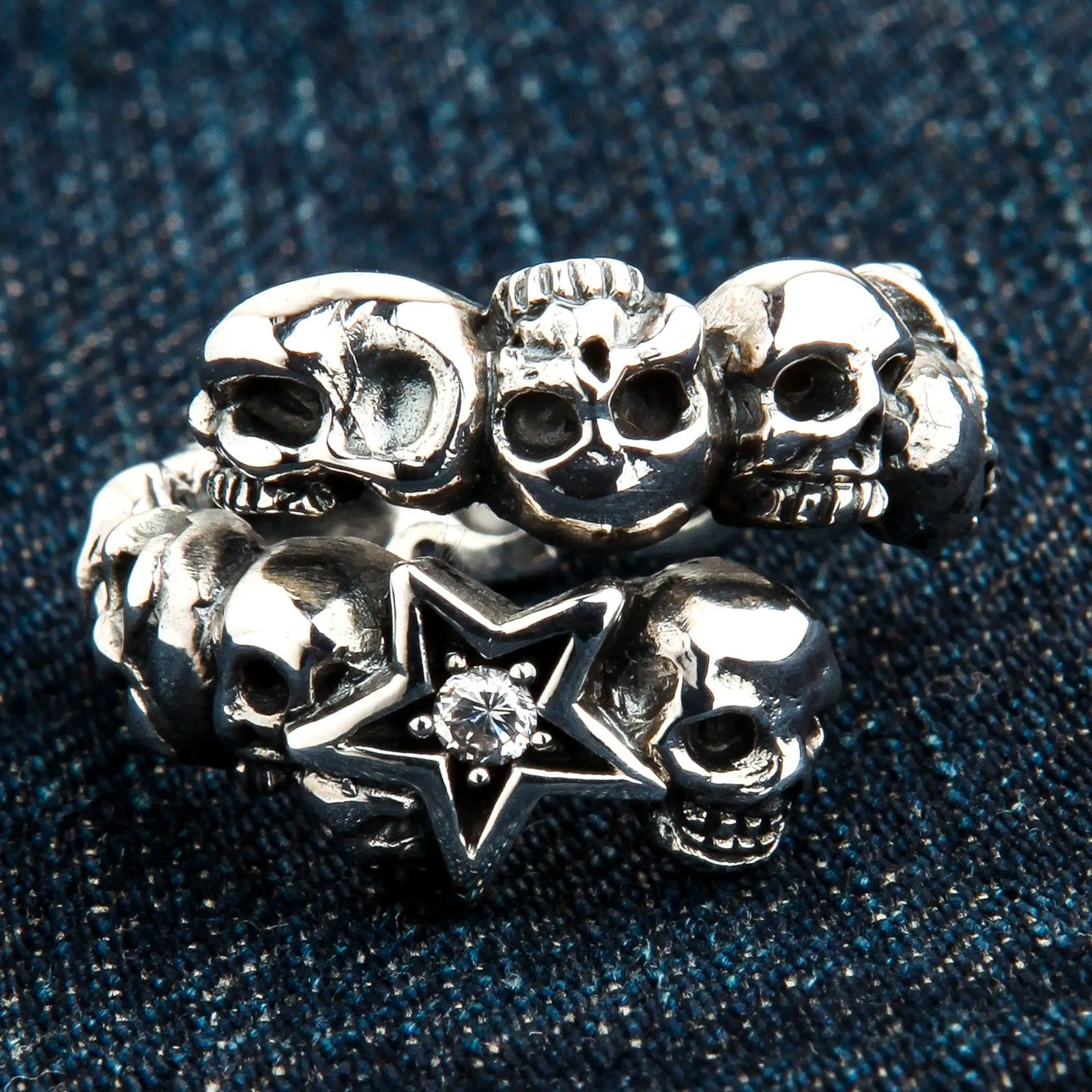 Diamond Star Rock Sterling Silver Skull Ring