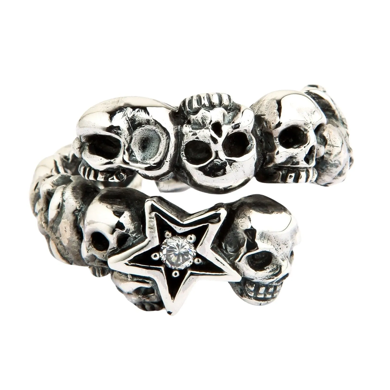 Diamond Star Rock Sterling Silver Skull Ring