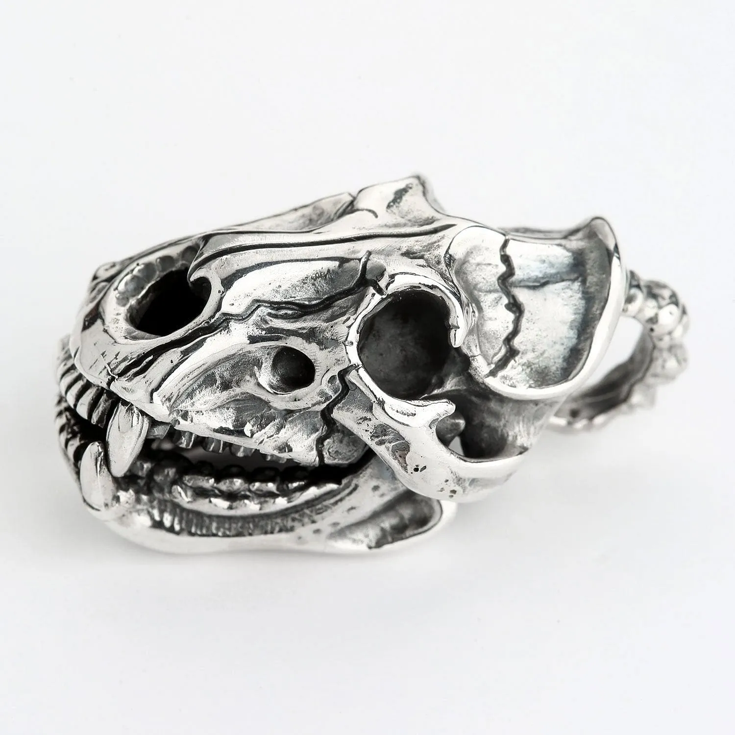 Dinosaur Bone Skull Sterling Silver Biker Pendant Necklace