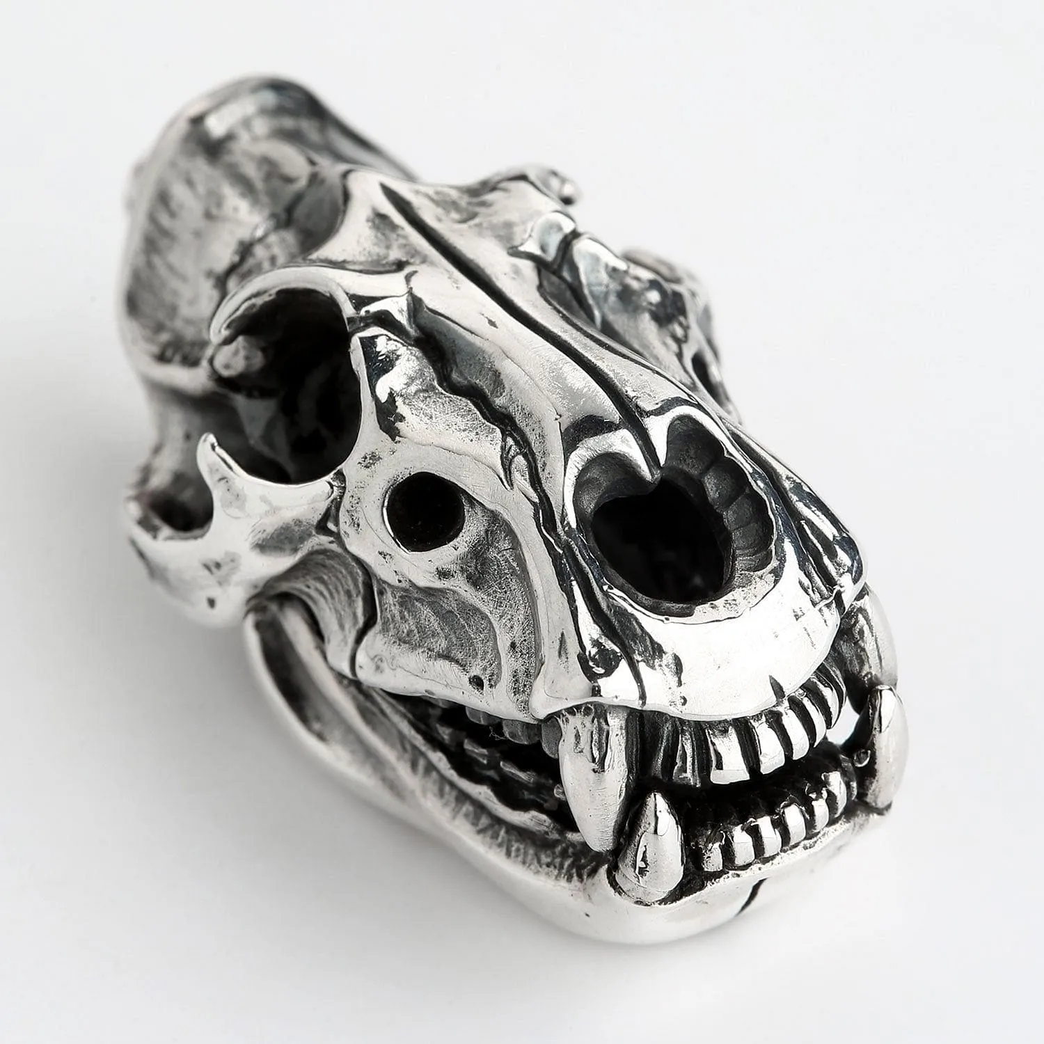 Dinosaur Bone Skull Sterling Silver Biker Pendant Necklace