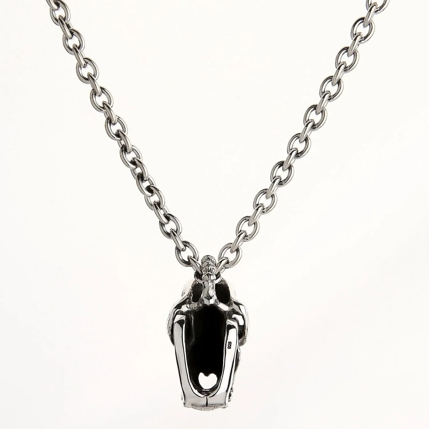 Dinosaur Bone Skull Sterling Silver Biker Pendant Necklace