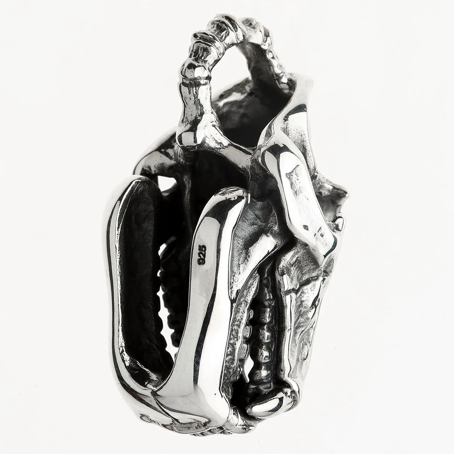 Dinosaur Bone Skull Sterling Silver Biker Pendant Necklace