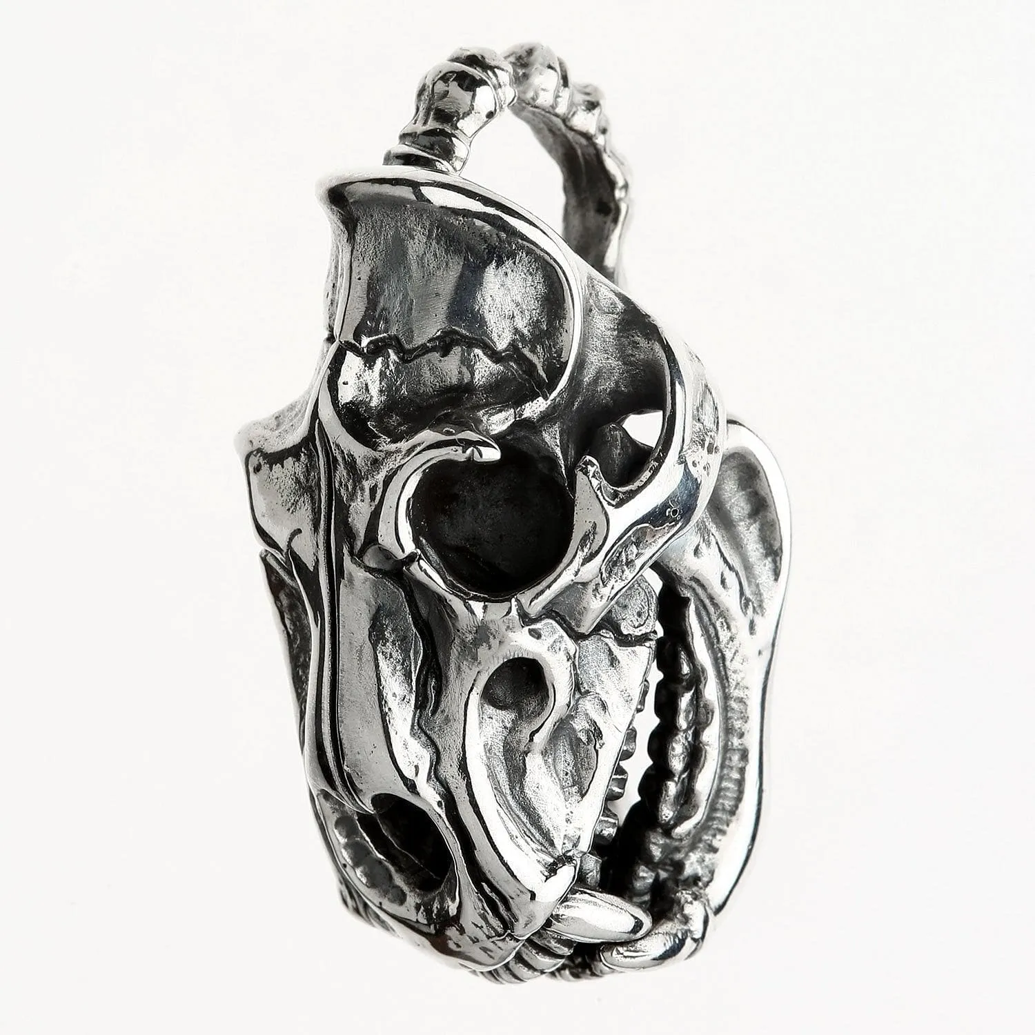 Dinosaur Bone Skull Sterling Silver Biker Pendant Necklace