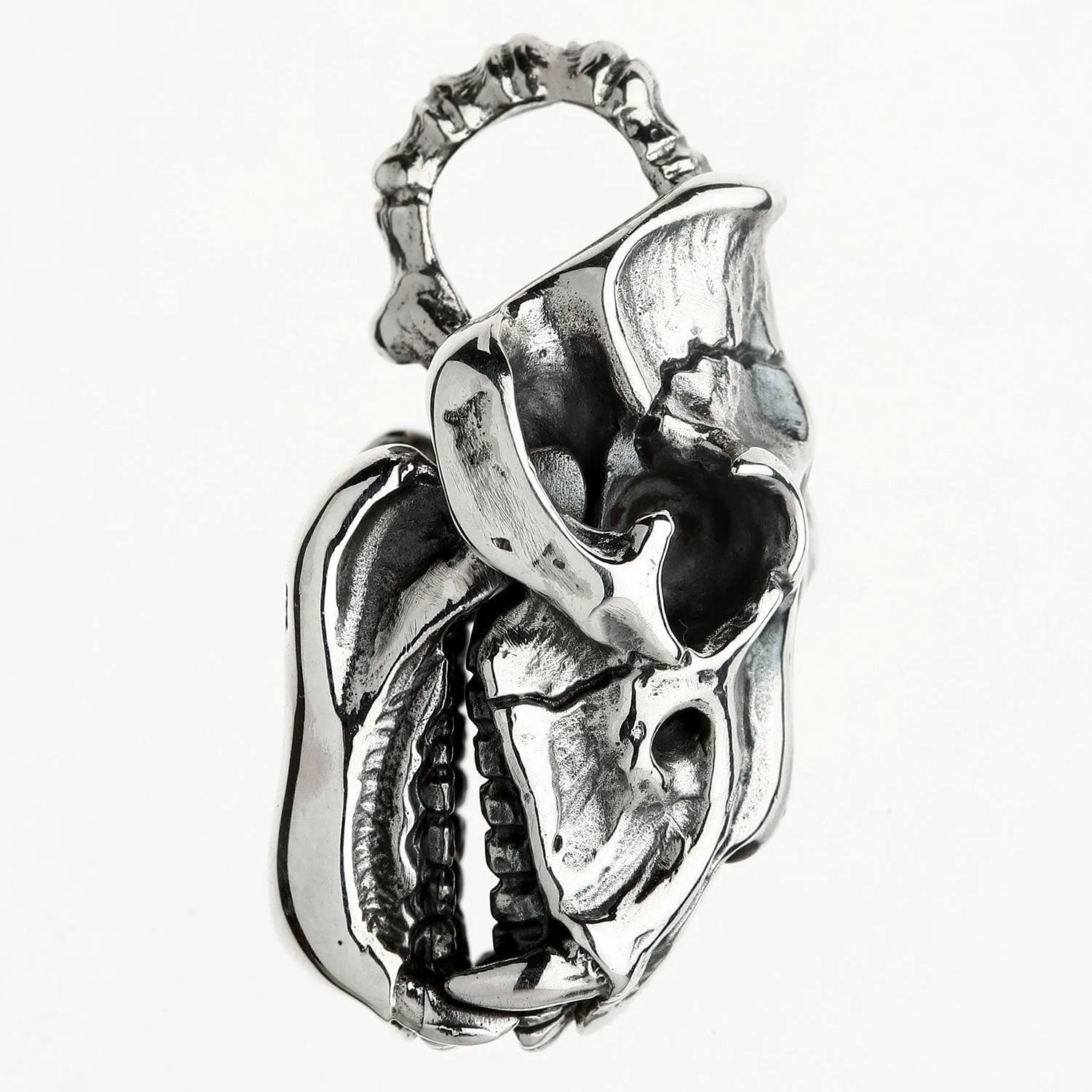 Dinosaur Bone Skull Sterling Silver Biker Pendant Necklace