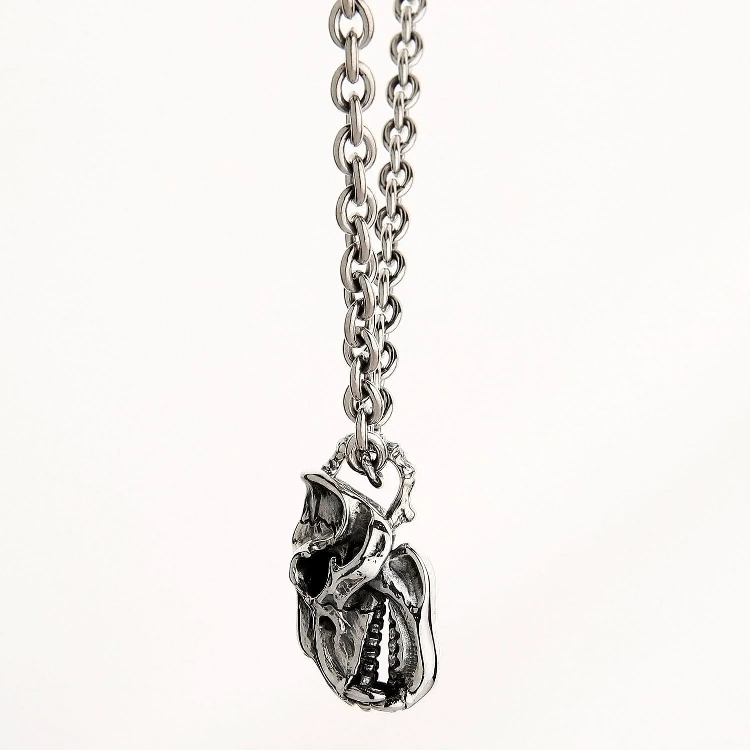 Dinosaur Bone Skull Sterling Silver Biker Pendant Necklace