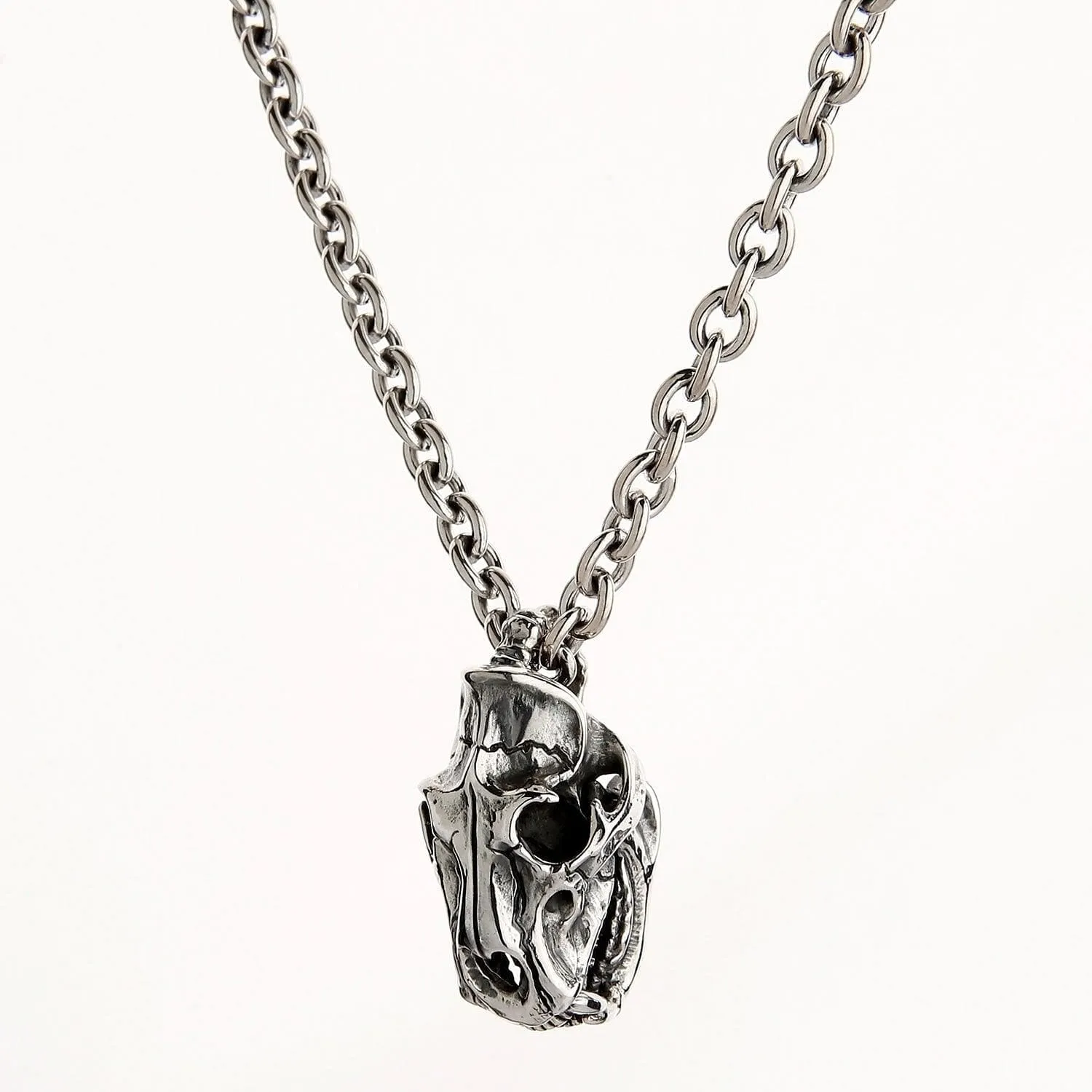 Dinosaur Bone Skull Sterling Silver Biker Pendant Necklace