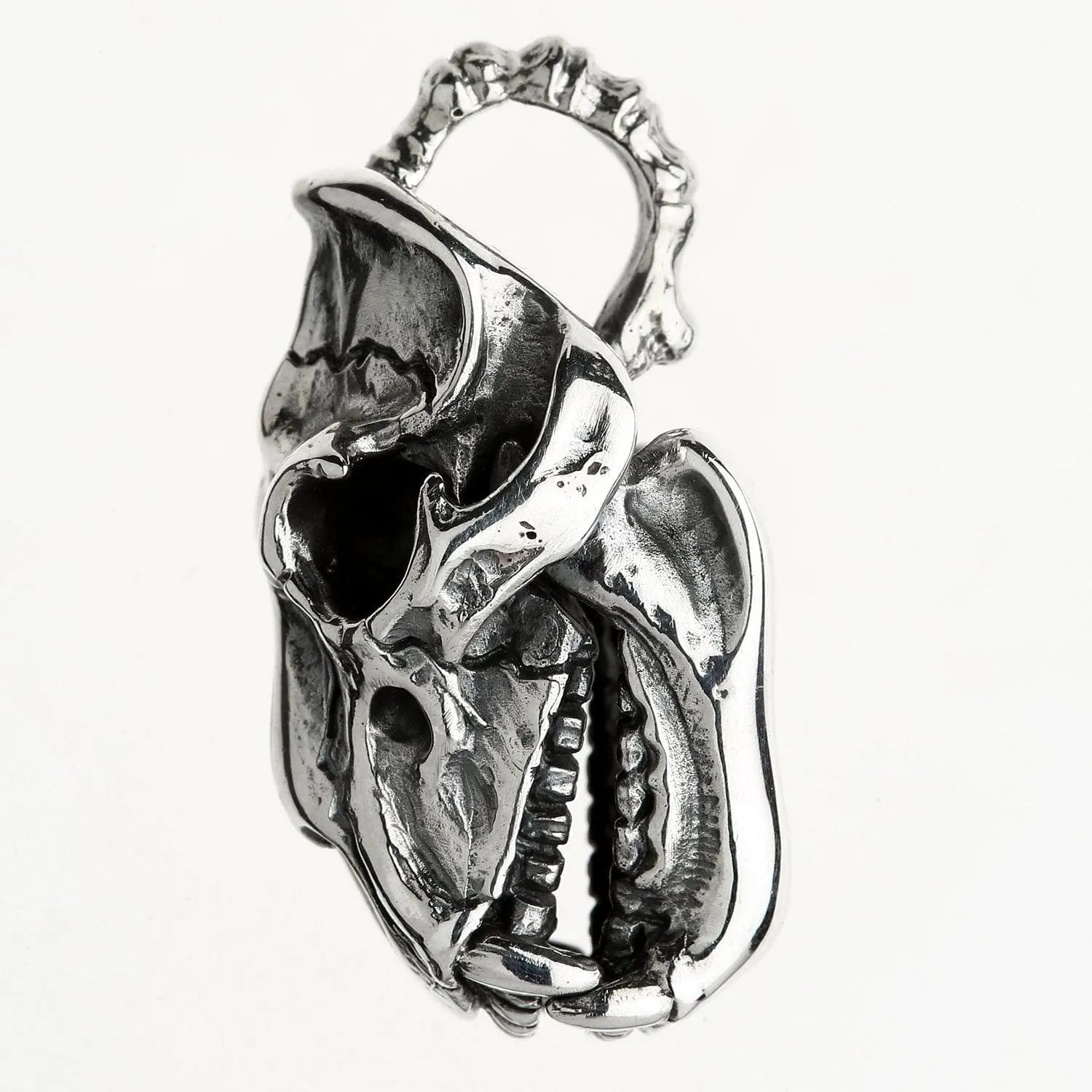 Dinosaur Bone Skull Sterling Silver Biker Pendant Necklace