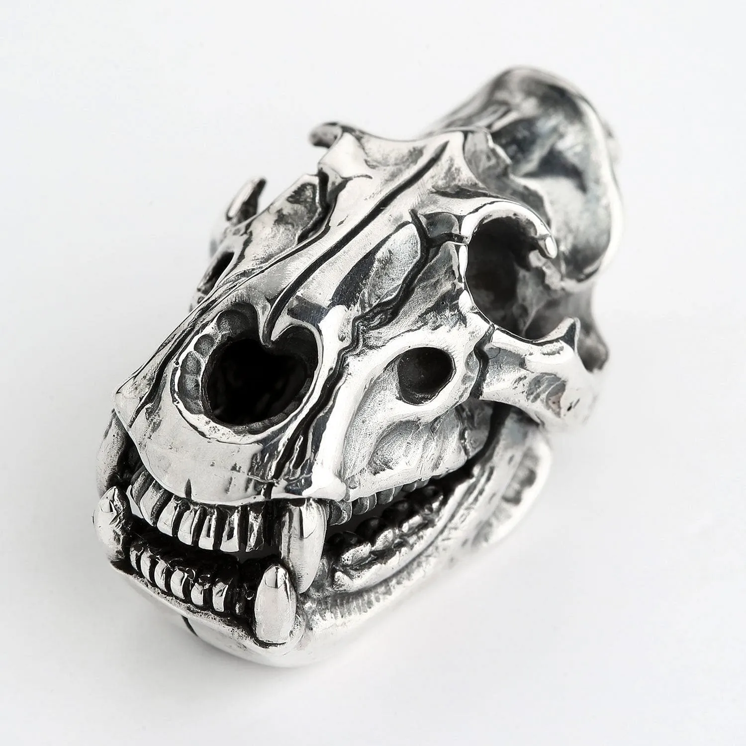 Dinosaur Bone Skull Sterling Silver Biker Pendant Necklace