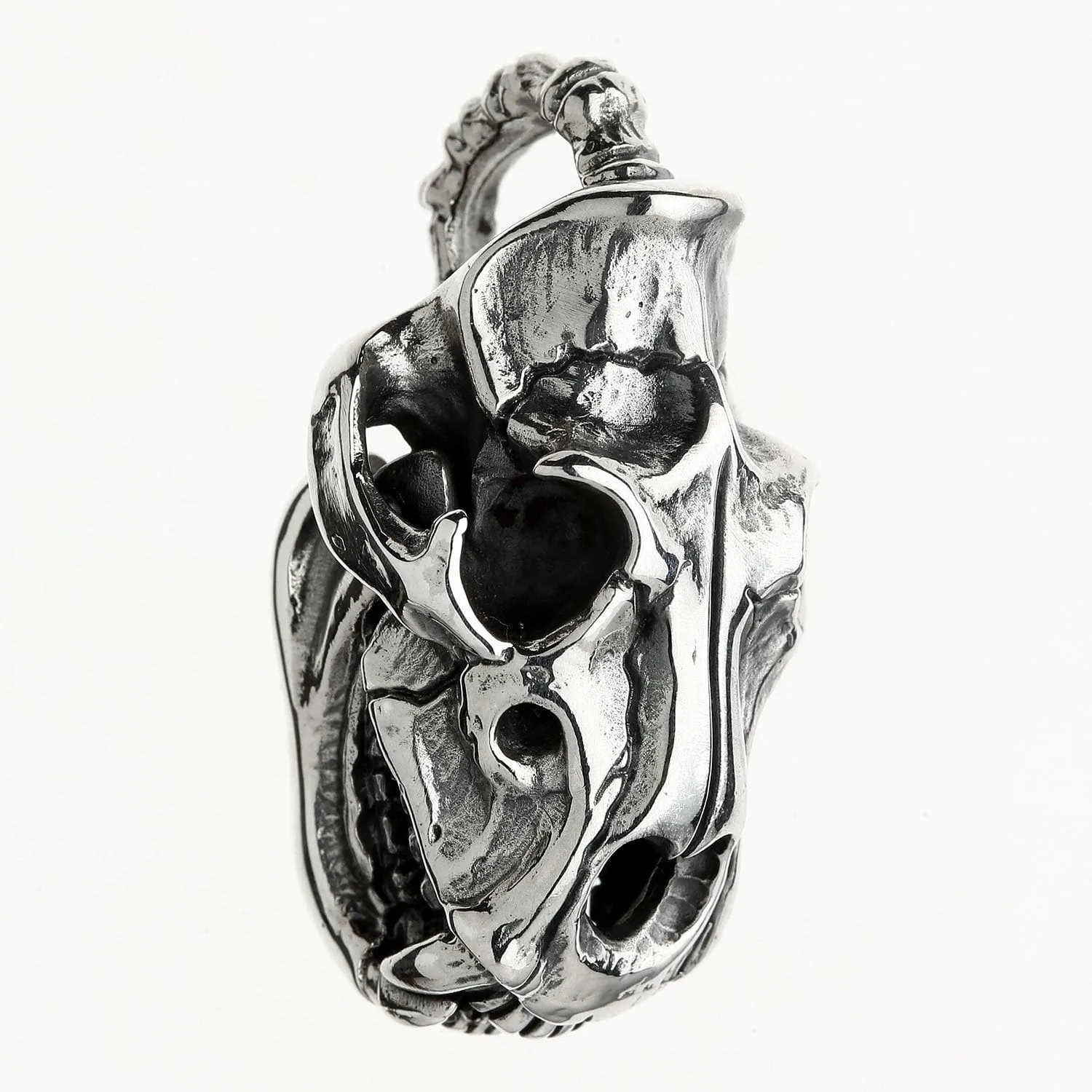 Dinosaur Bone Skull Sterling Silver Biker Pendant Necklace