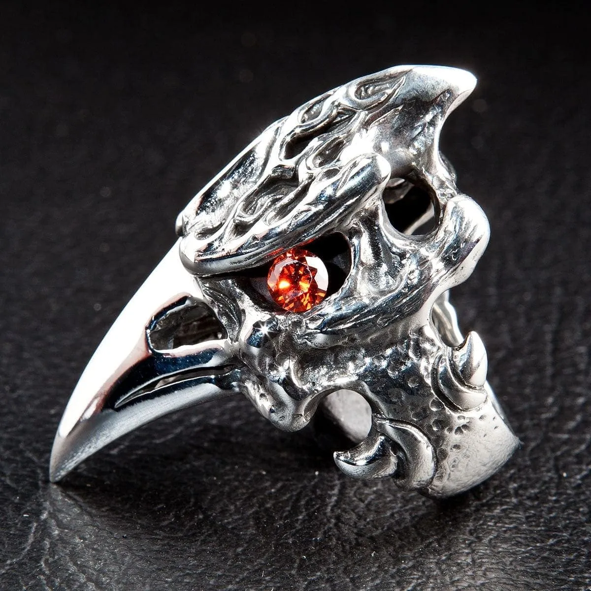 Dinosaur Hornbill Skull Head Sterling Silver Ring