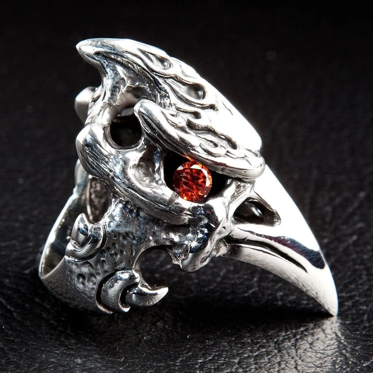 Dinosaur Hornbill Skull Head Sterling Silver Ring