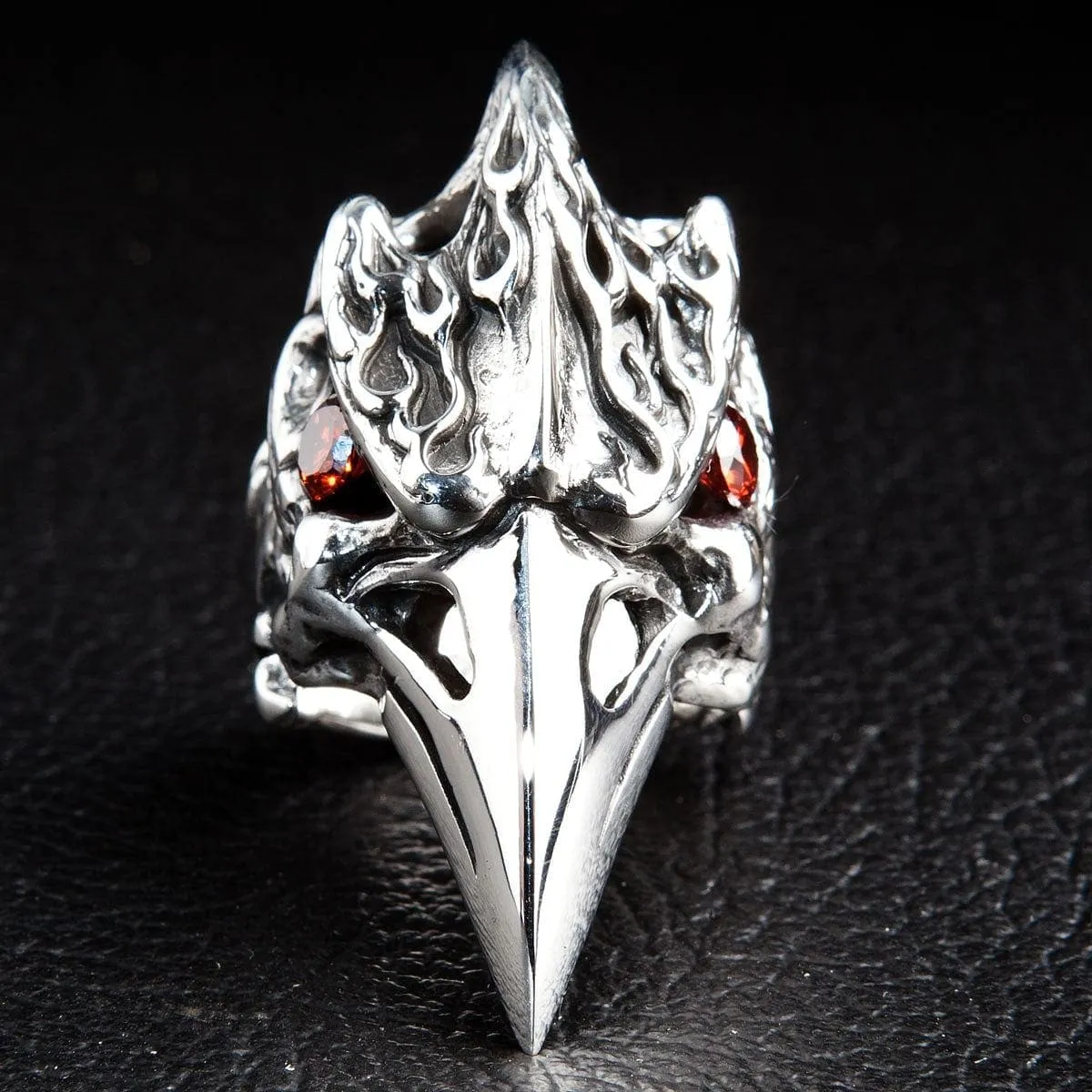 Dinosaur Hornbill Skull Head Sterling Silver Ring