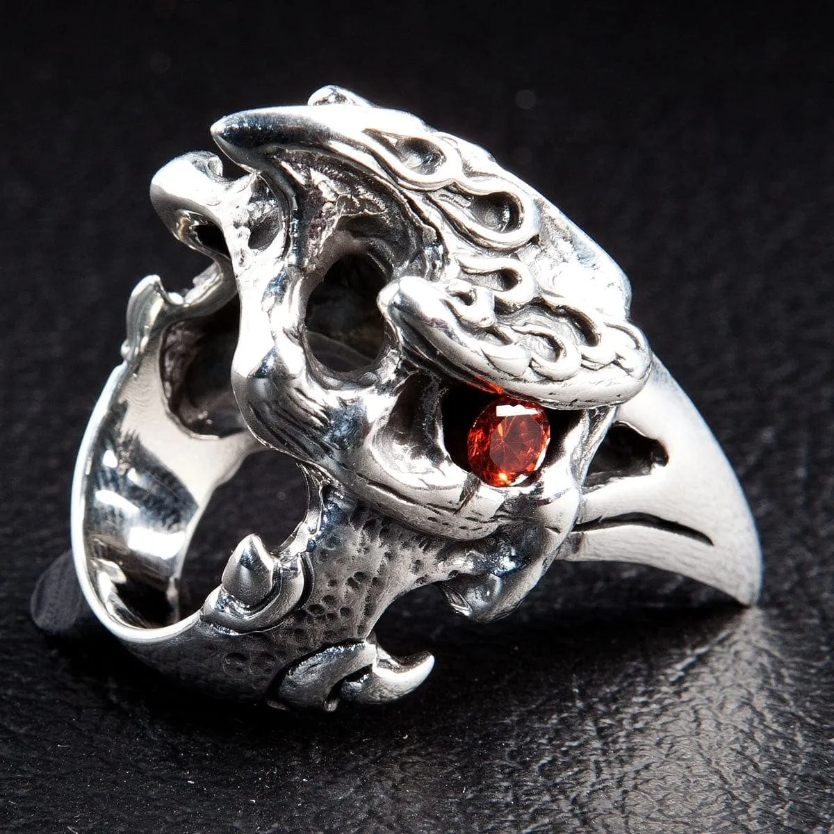 Dinosaur Hornbill Skull Head Sterling Silver Ring