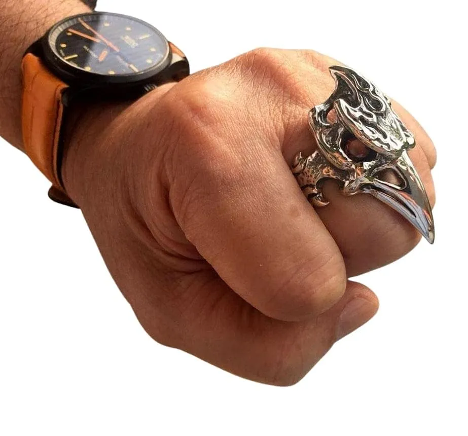 Dinosaur Hornbill Skull Head Sterling Silver Ring