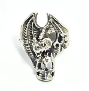 Dragon's treasure Skull vintage sterling silver men's gothic biker ring size 8.5
