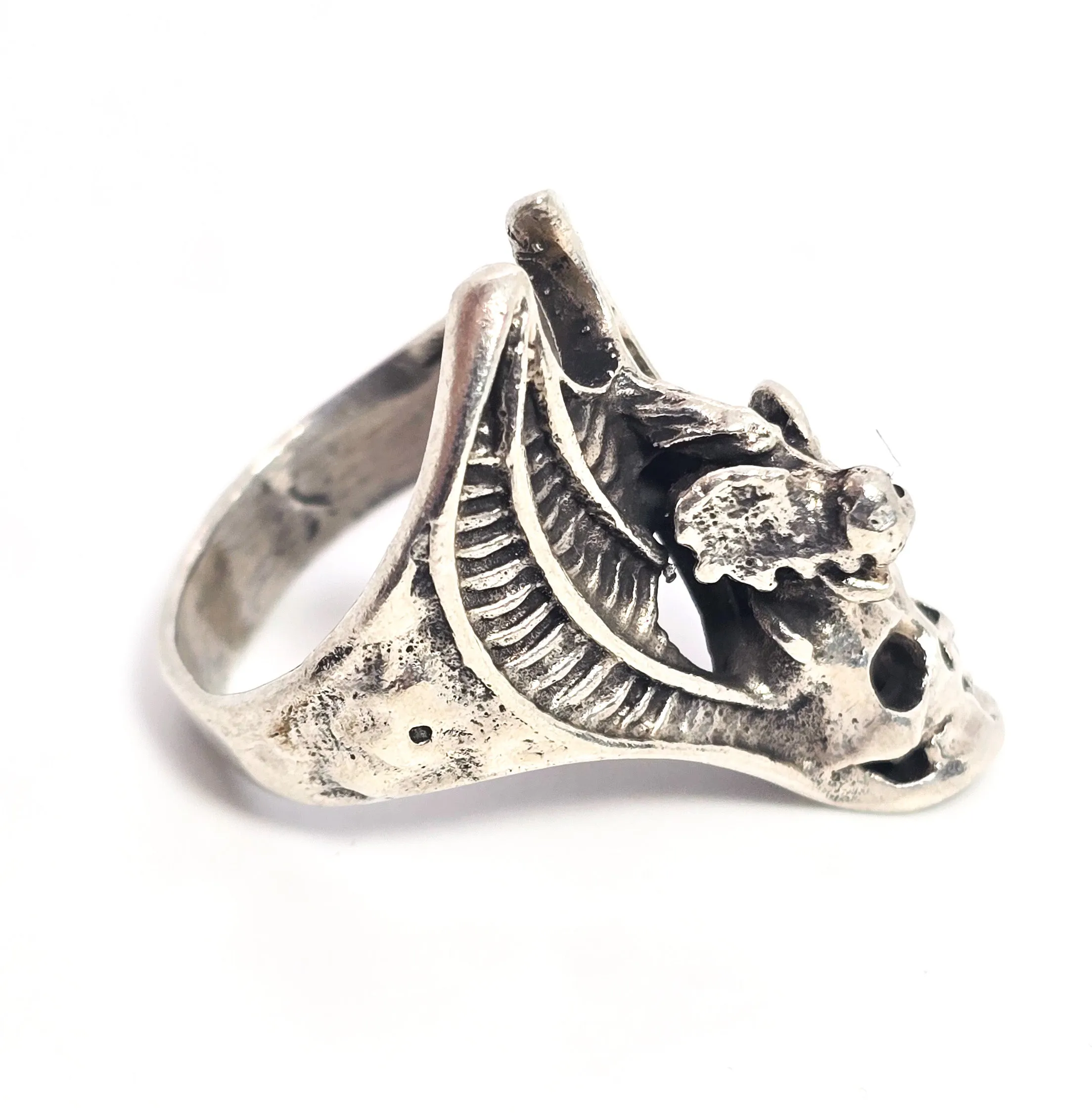 Dragon's treasure Skull vintage sterling silver men's gothic biker ring size 8.5