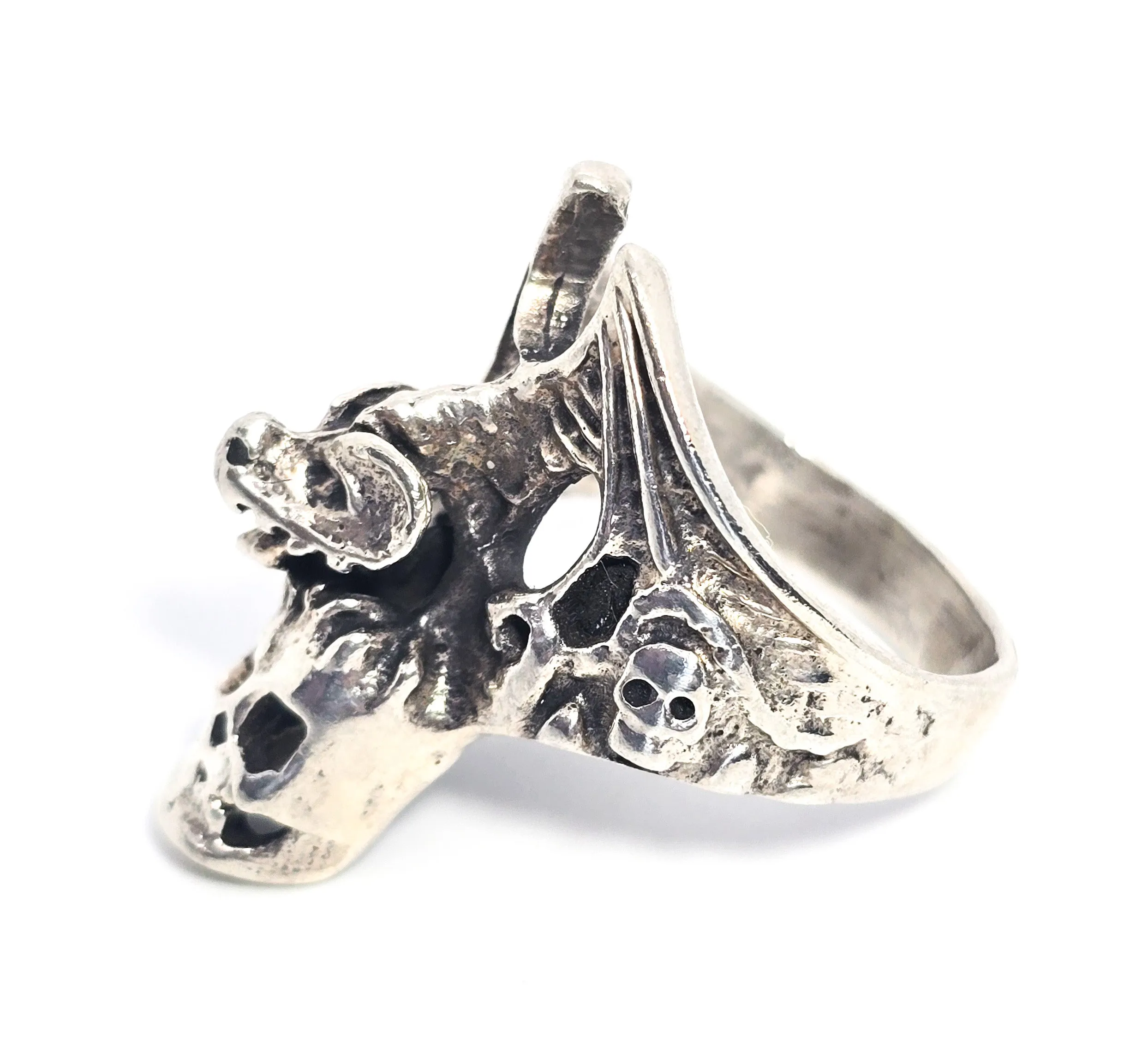 Dragon's treasure Skull vintage sterling silver men's gothic biker ring size 8.5