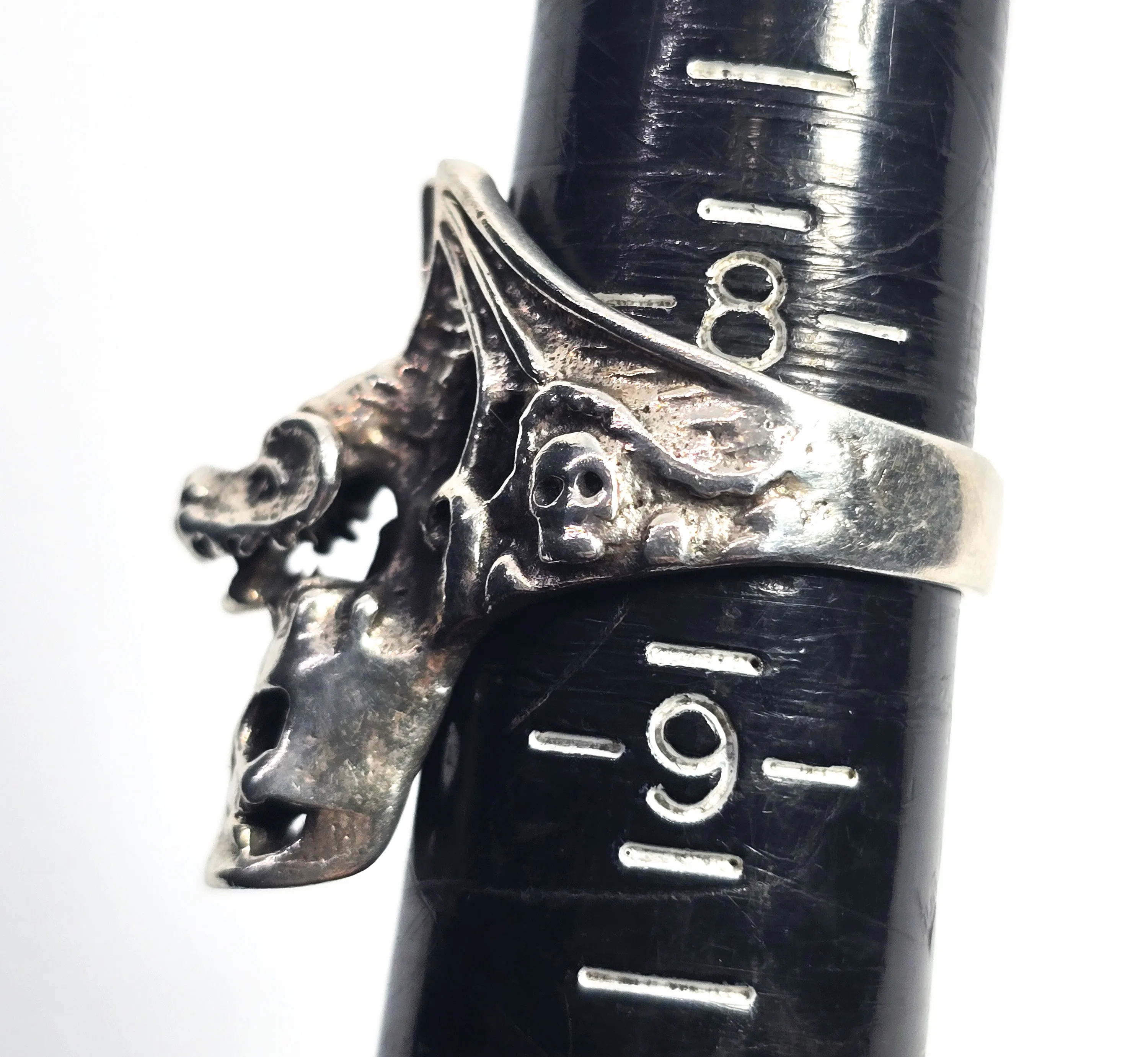 Dragon's treasure Skull vintage sterling silver men's gothic biker ring size 8.5