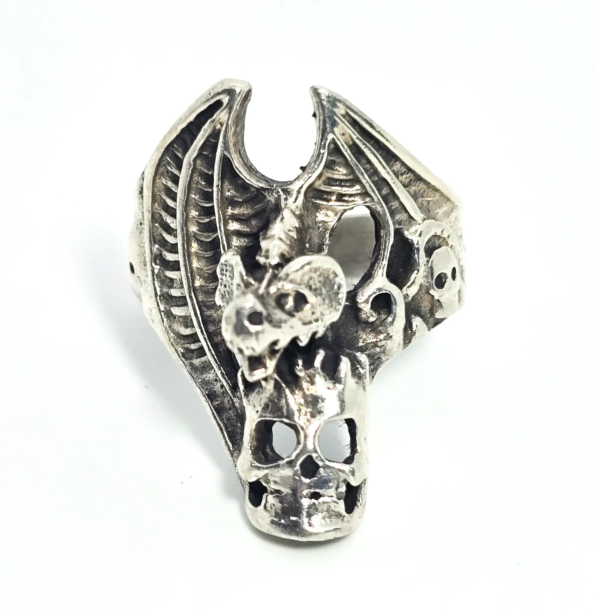 Dragon's treasure Skull vintage sterling silver men's gothic biker ring size 8.5