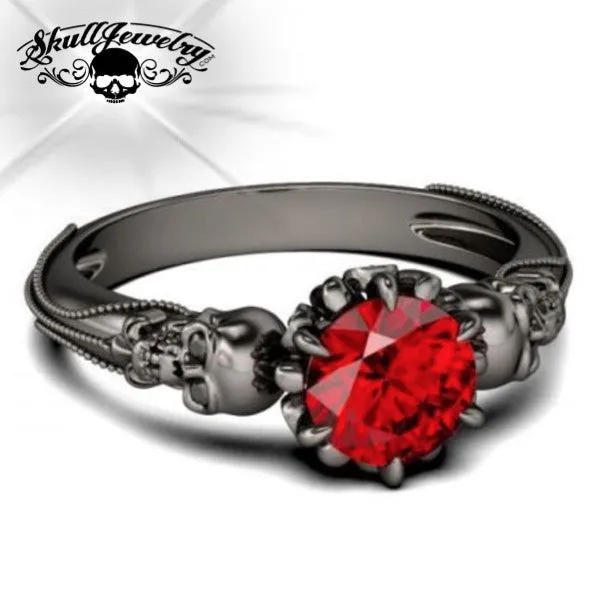 'Due Teschi Neri' 2 Skulls Black & Crystal Ring (w024)