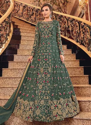 Dusty Green and Gold Heavy Embroidered Anarkali