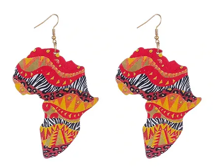 Earrings - Multicolor Print African Shape