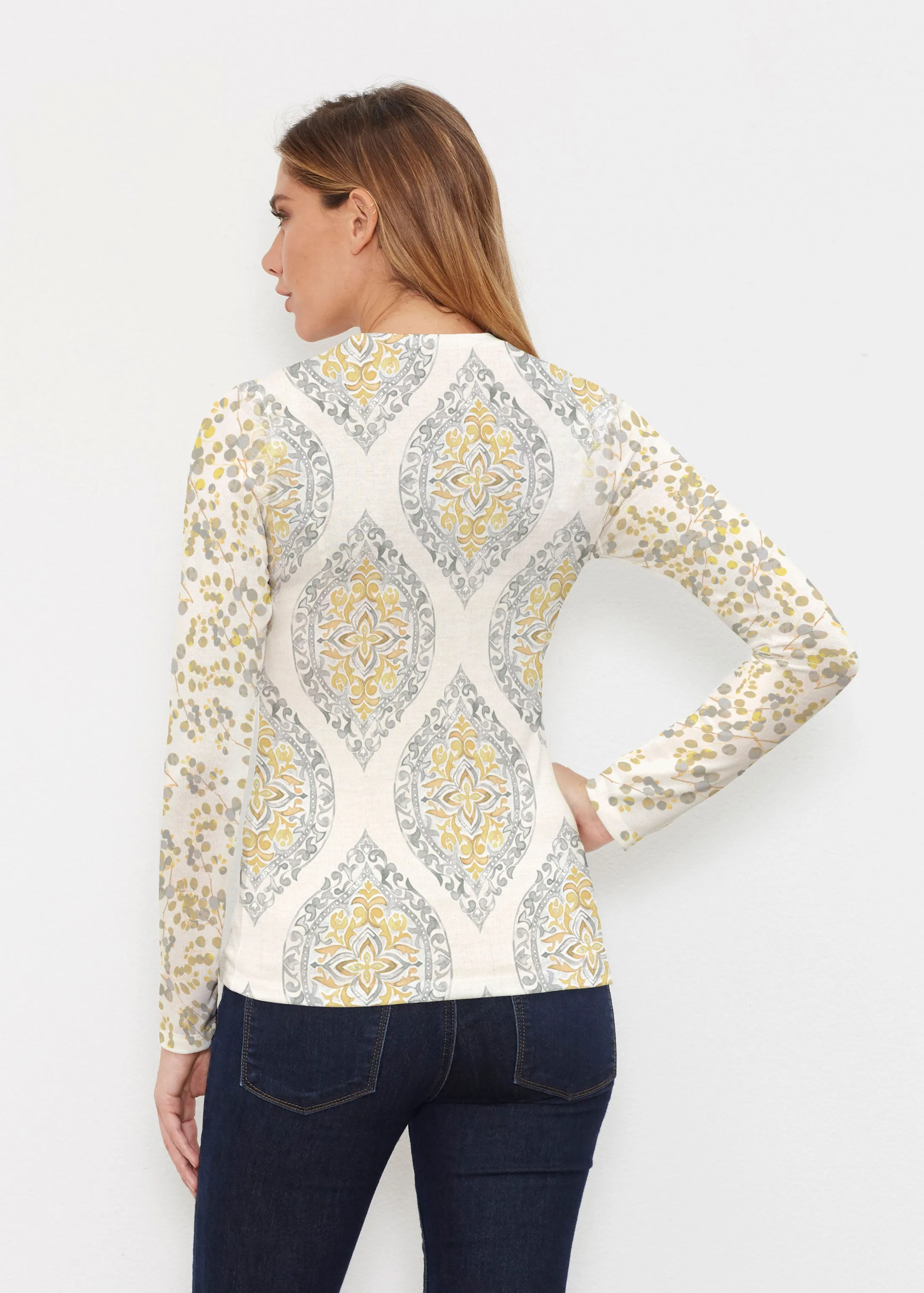 Etched Motif (8014) ~ Butterknit Long Sleeve V-Neck Top