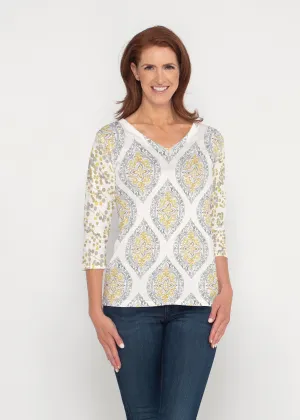 Etched Motif (8014) ~ Signature 3/4 Sleeve V-Neck Top