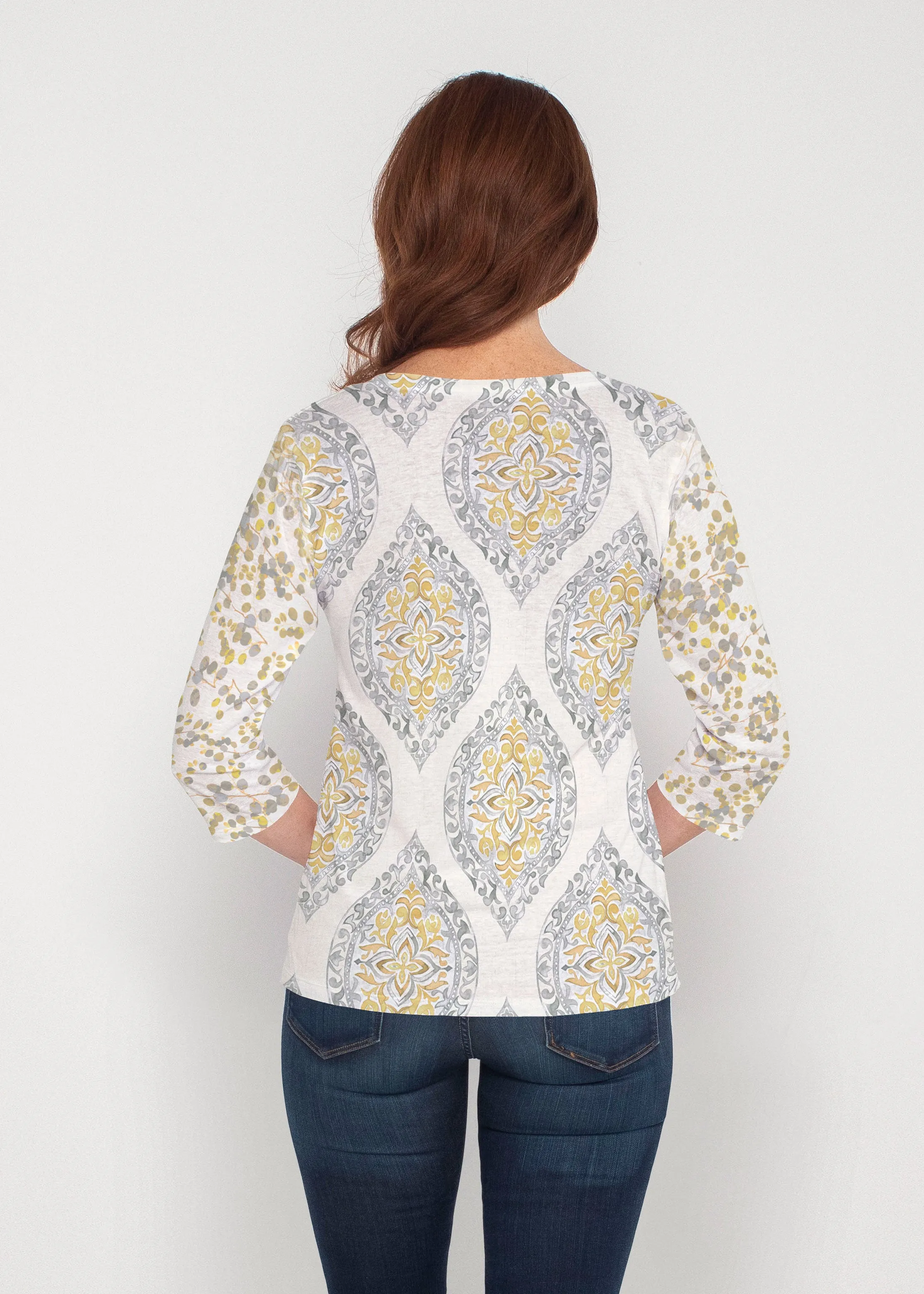 Etched Motif (8014) ~ Signature 3/4 Sleeve V-Neck Top